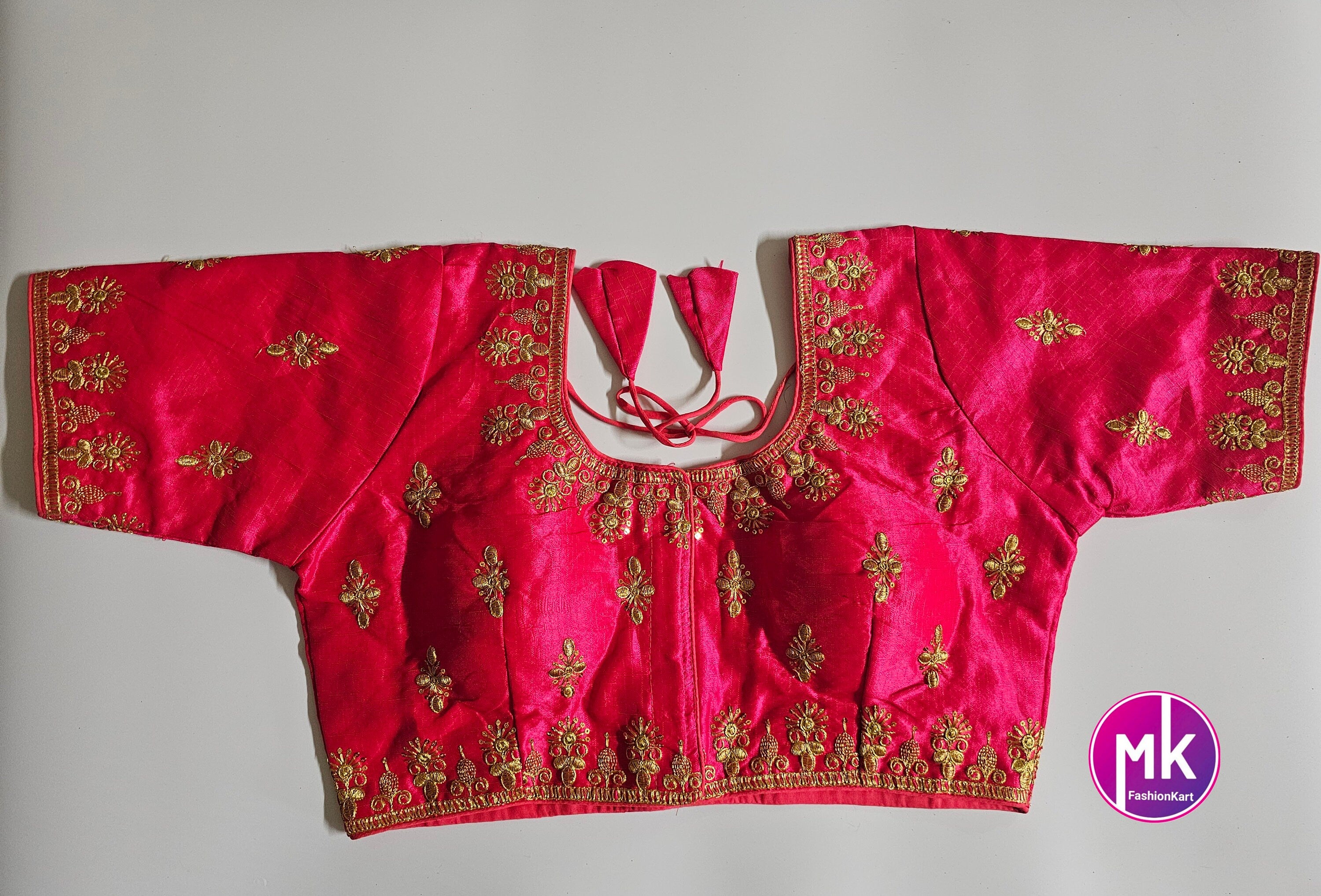 Readymade Saree Blouse - Pink color golden embroidered Blouse - Princess cut padded - size 38" (Upto 40")