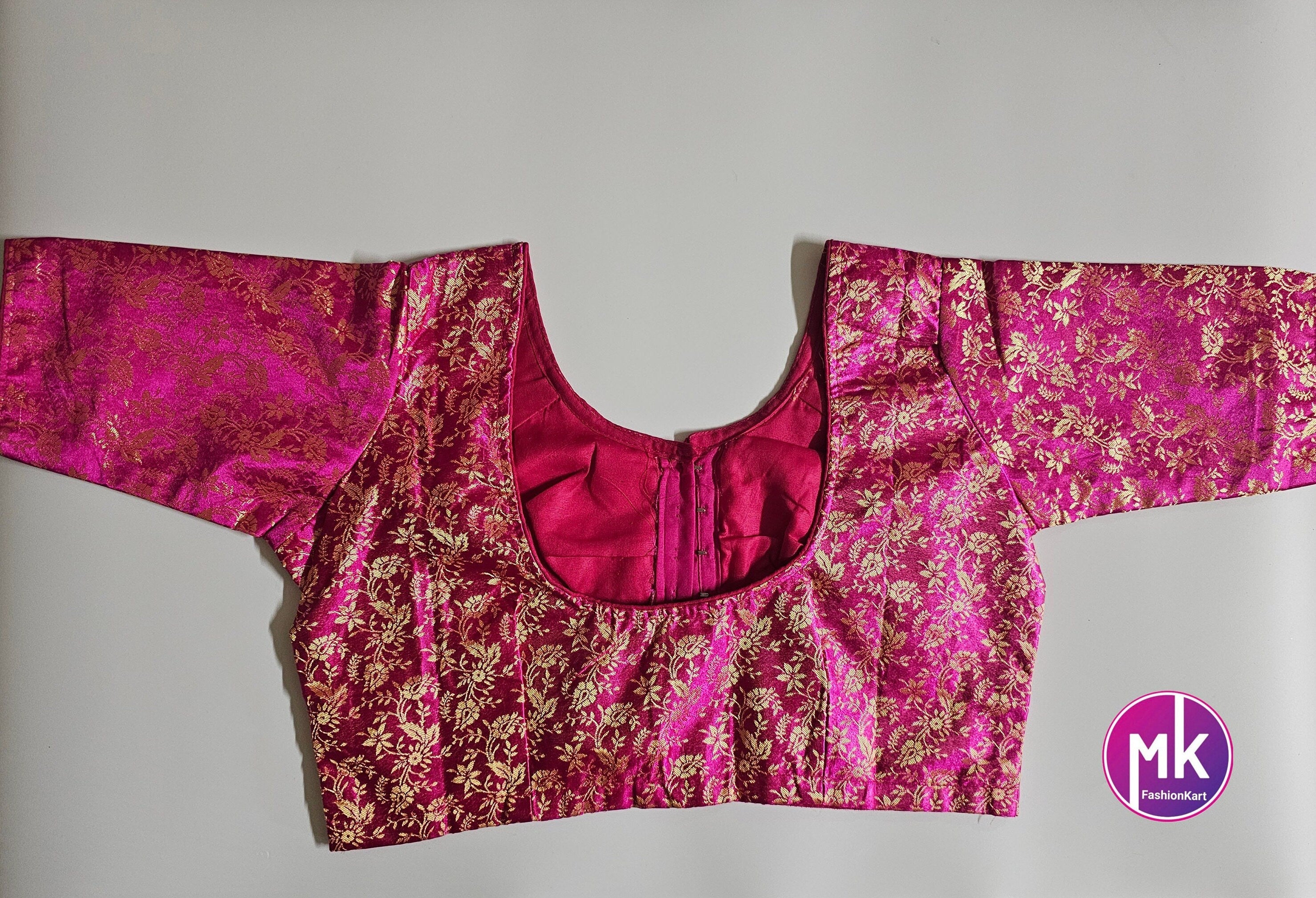 Readymade Saree Blouse - Pink with golden print Blouse - Choli cut blouse - size 40"