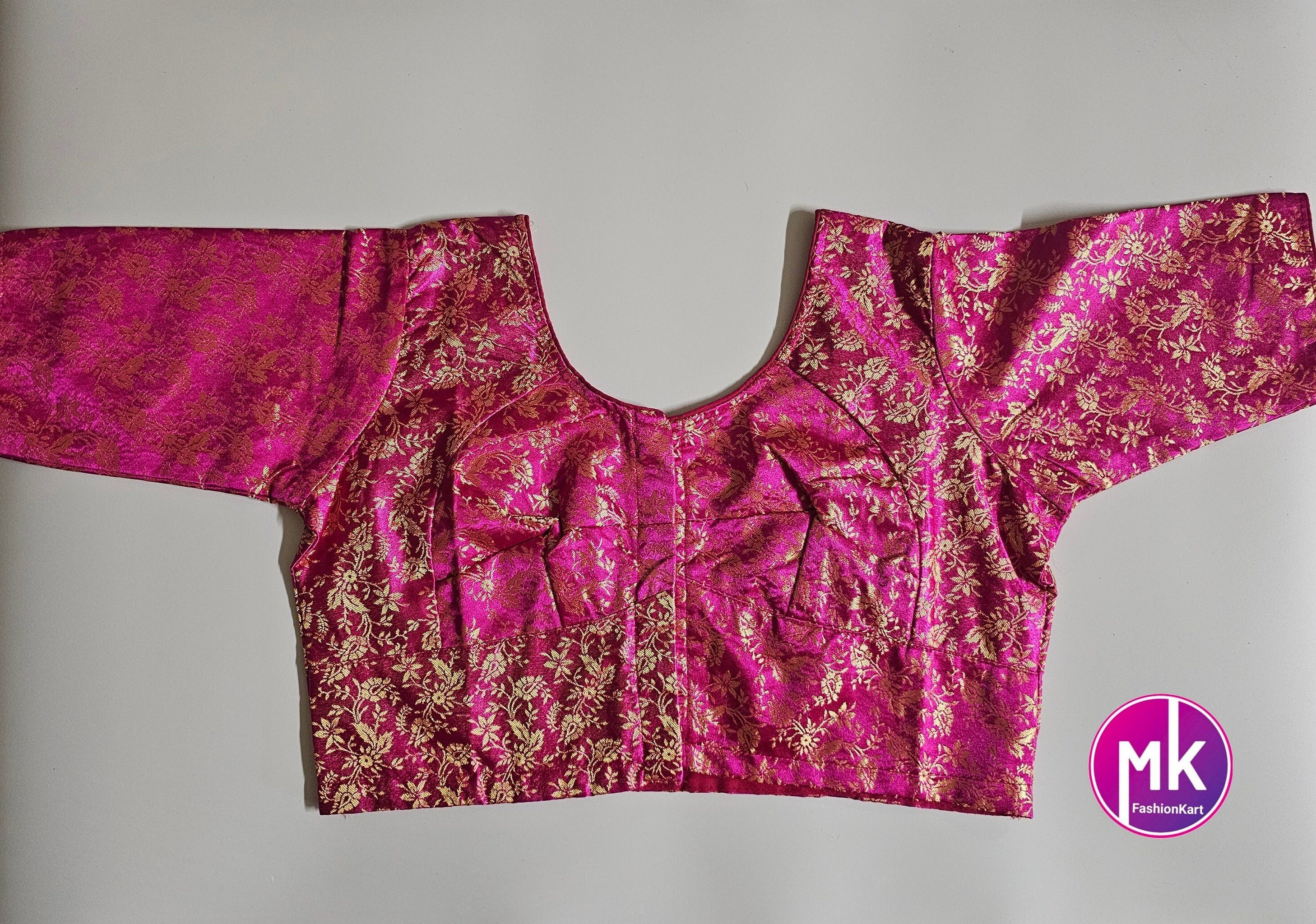 Readymade Saree Blouse - Pink with golden print Blouse - Choli cut blouse - size 40"