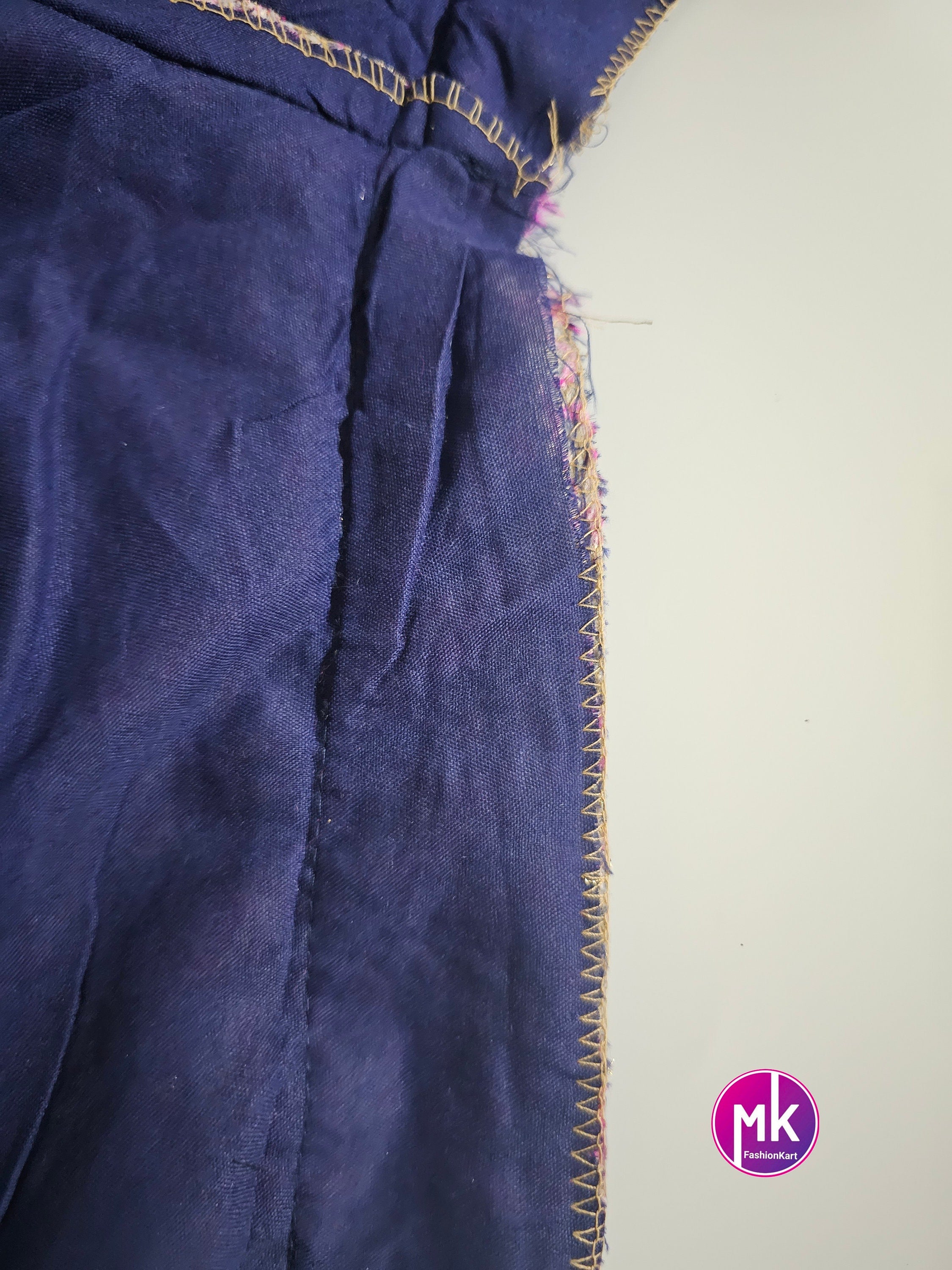 Readymade Saree Blouse - Dark Blue with pink and golden color design Blouse - Princess cut padded - size 38" (Upto 40")