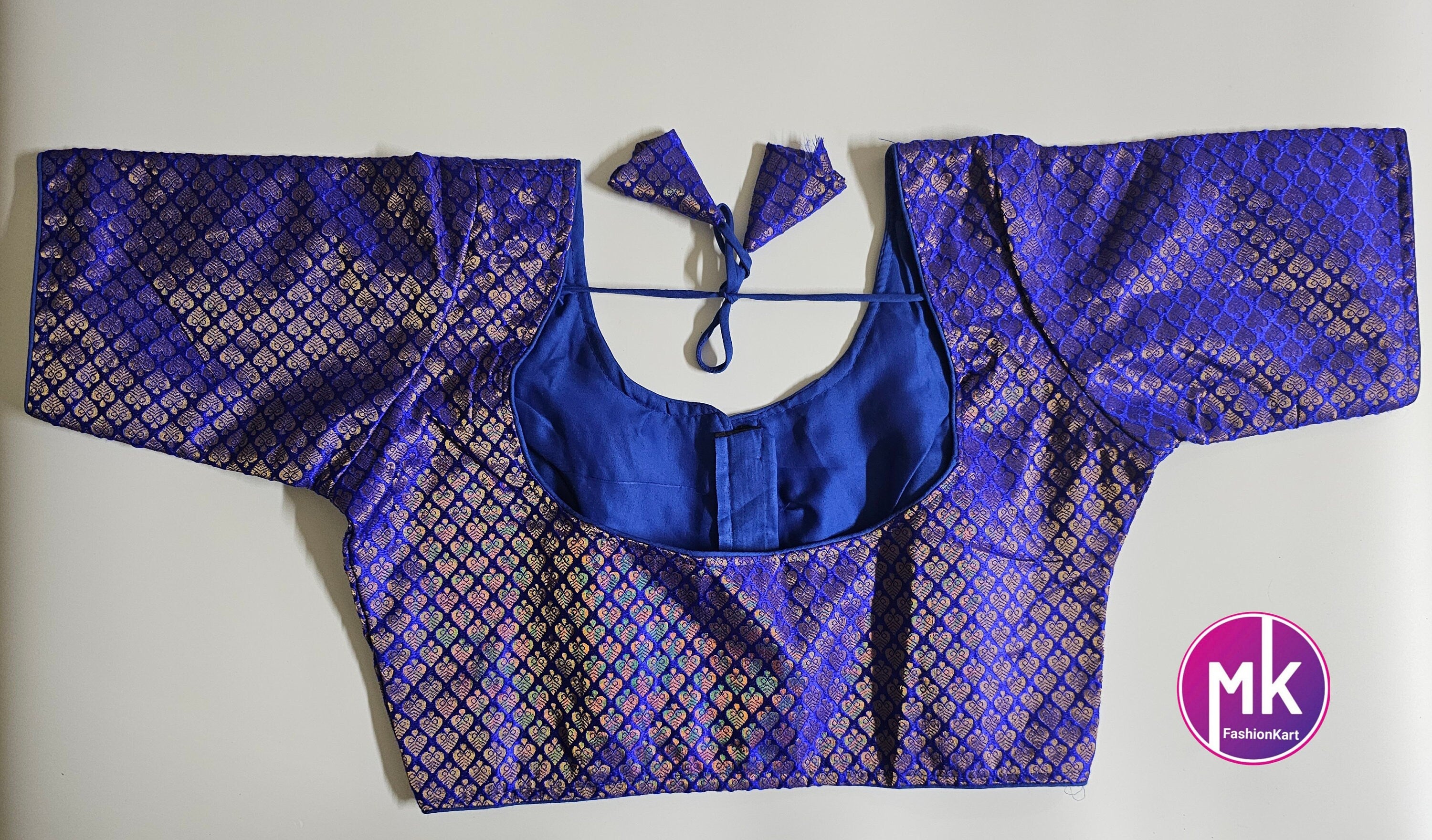 Readymade Saree Blouse - Blue Color with golden design Blouse - Princess cut Blouse - Size 40" (Upto 42")