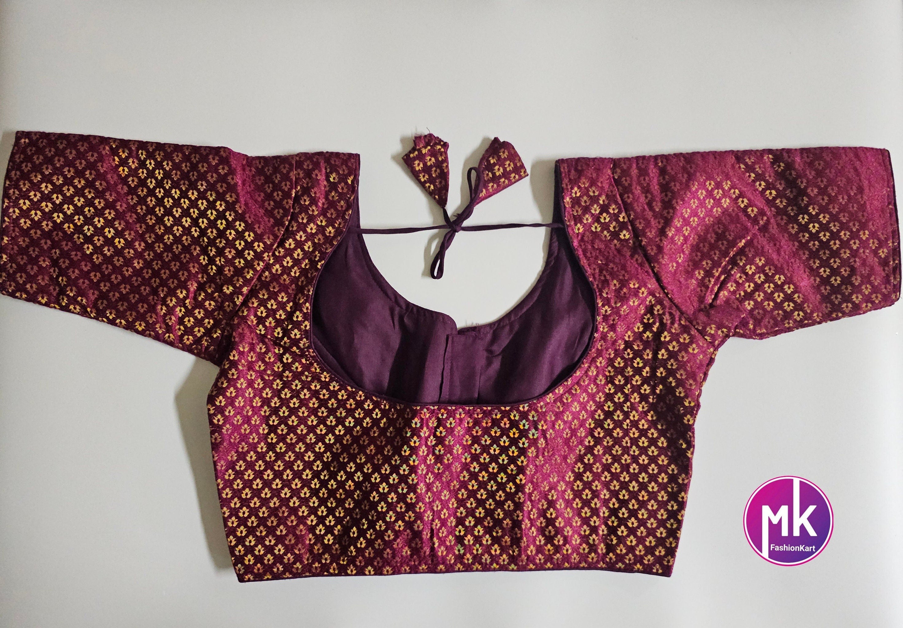 Readymade Saree Blouse - Magenta Color with golden design Blouse - Princess cut Blouse - Size 40" (Upto 42")