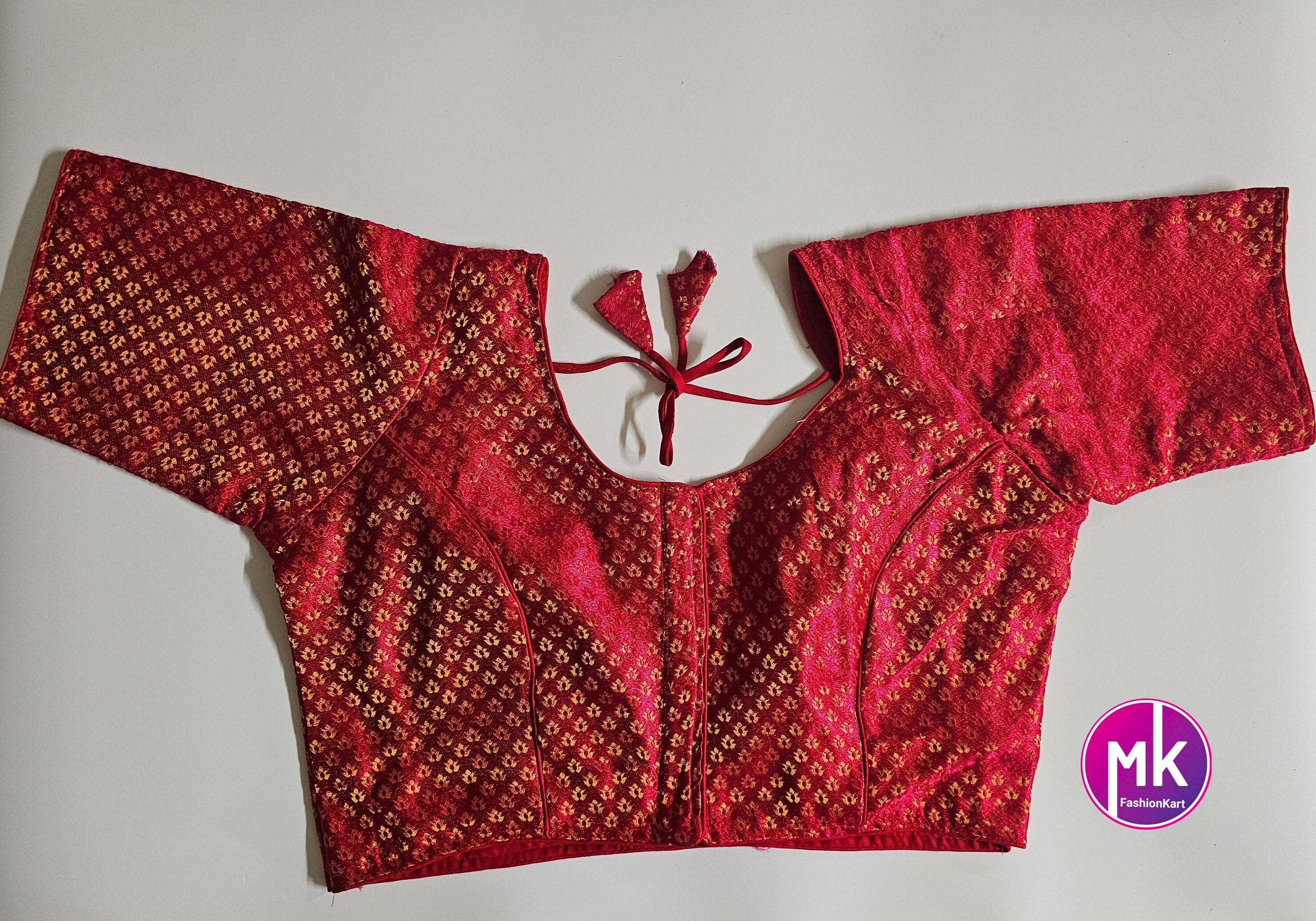 Readymade Saree Blouse - Red Color with golden design Blouse - Princess cut Blouse - Size 40"