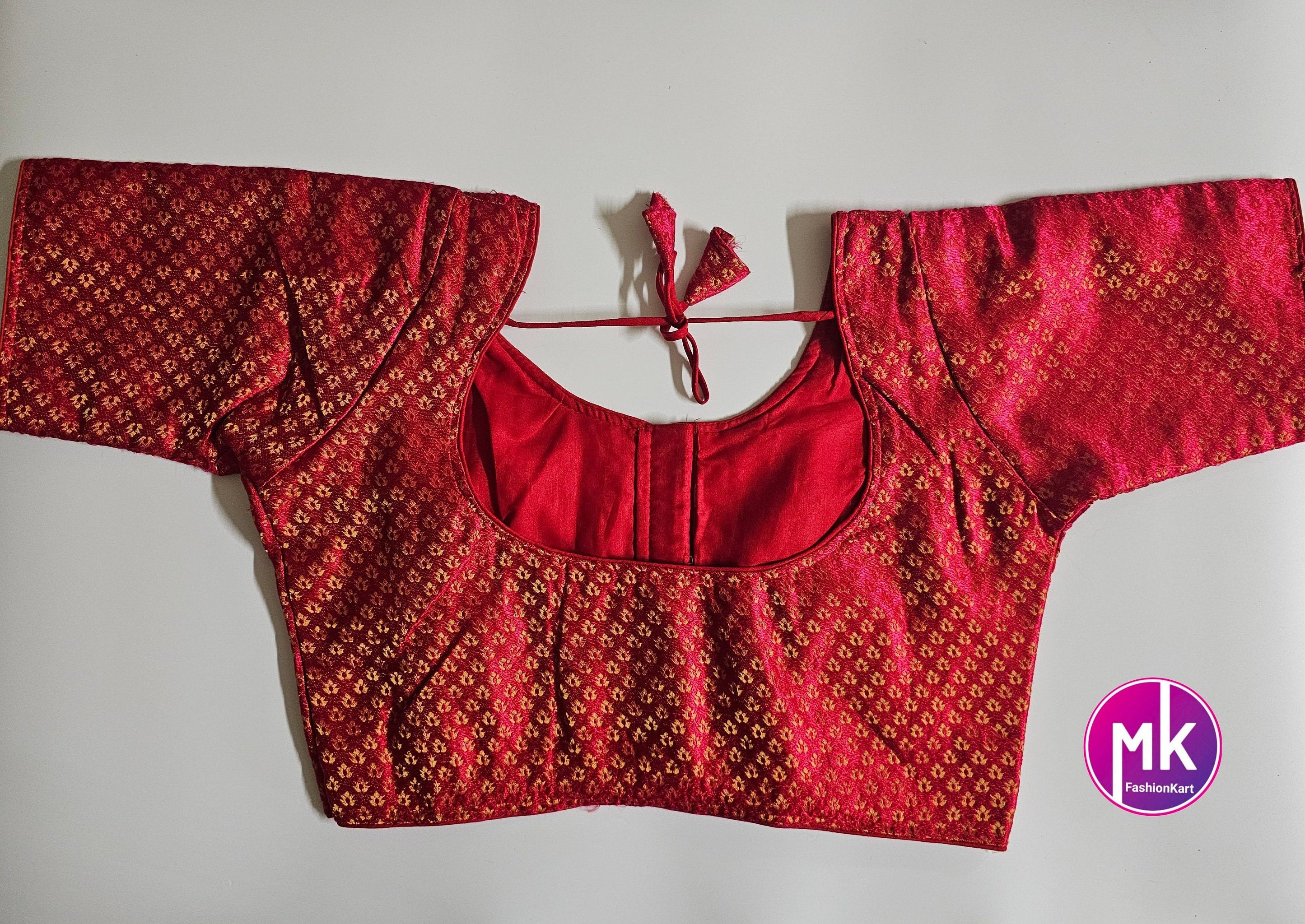 Readymade Saree Blouse - Red Color with golden design Blouse - Princess cut Blouse - Size 40"