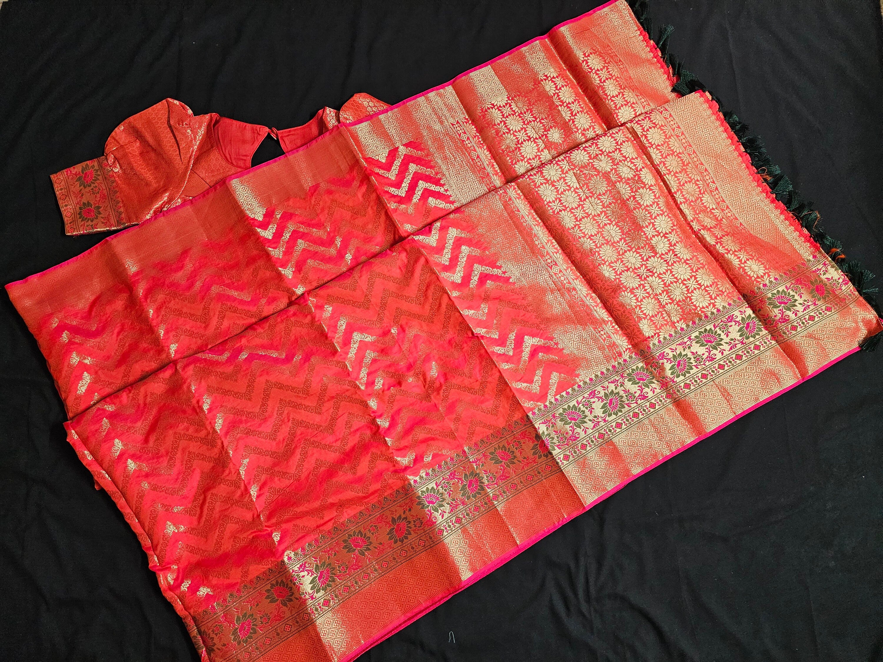Ponniyin Selvan Kundhavi Banarasi Silk Saree - Saree  with stitched blouse - Blouse size 38 (Upto 40)