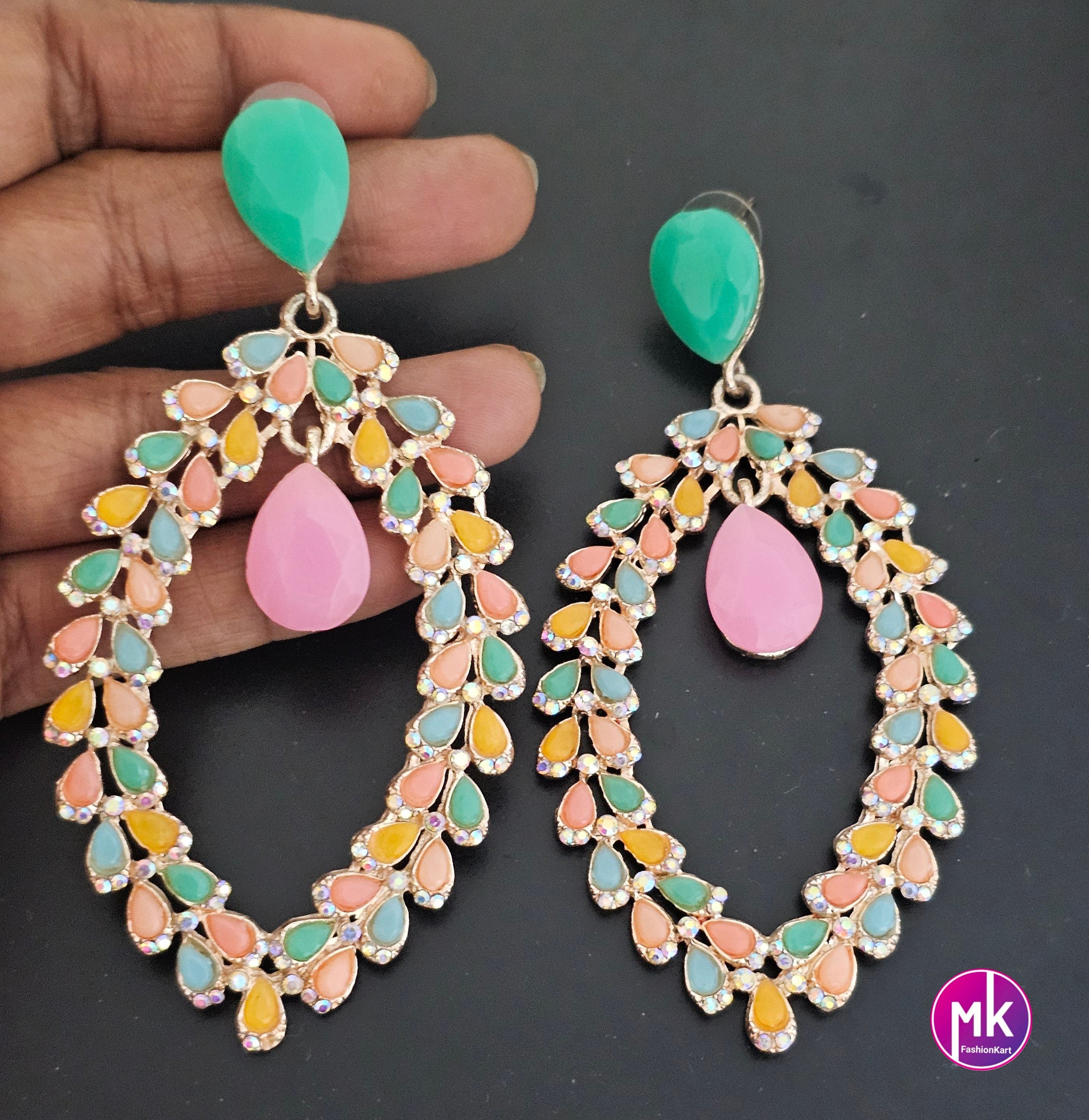 Bollywood Premium quality Multi-color stone Long Earrings