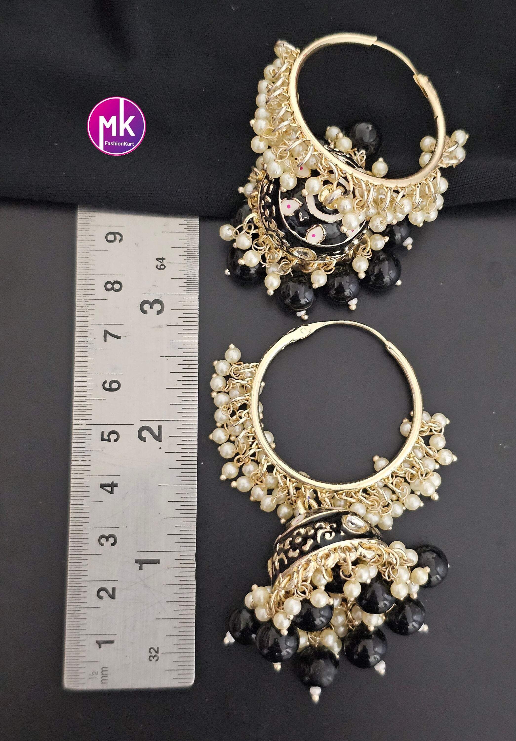 Bollywood Premium quality Big Meenakari Pearl Jhumka with bead hangings