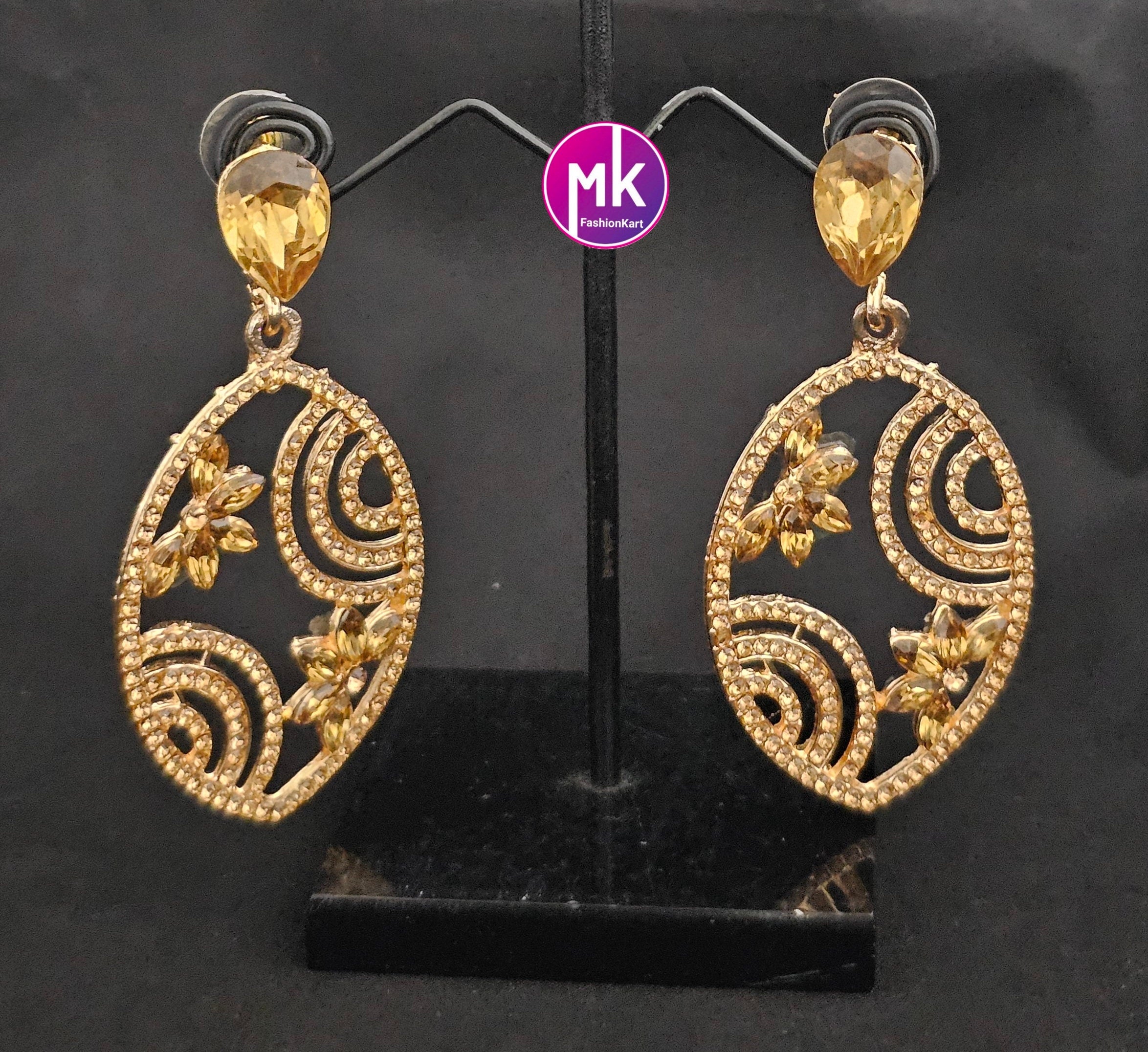 Bollywood Flower design Gold stone Earrings / Dangle Earrings
