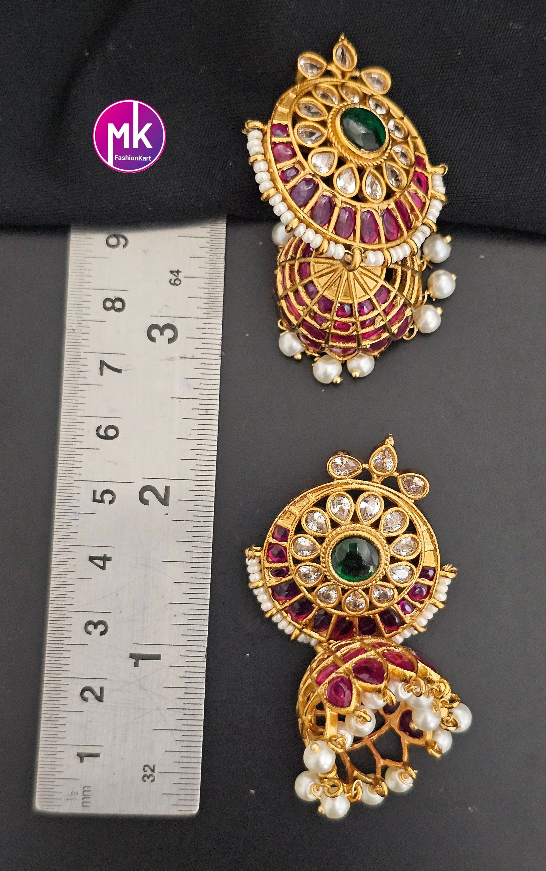 Kemp Stone  Premium Quality premium polish Big Jhumka with piroyi pearl and precious hangings