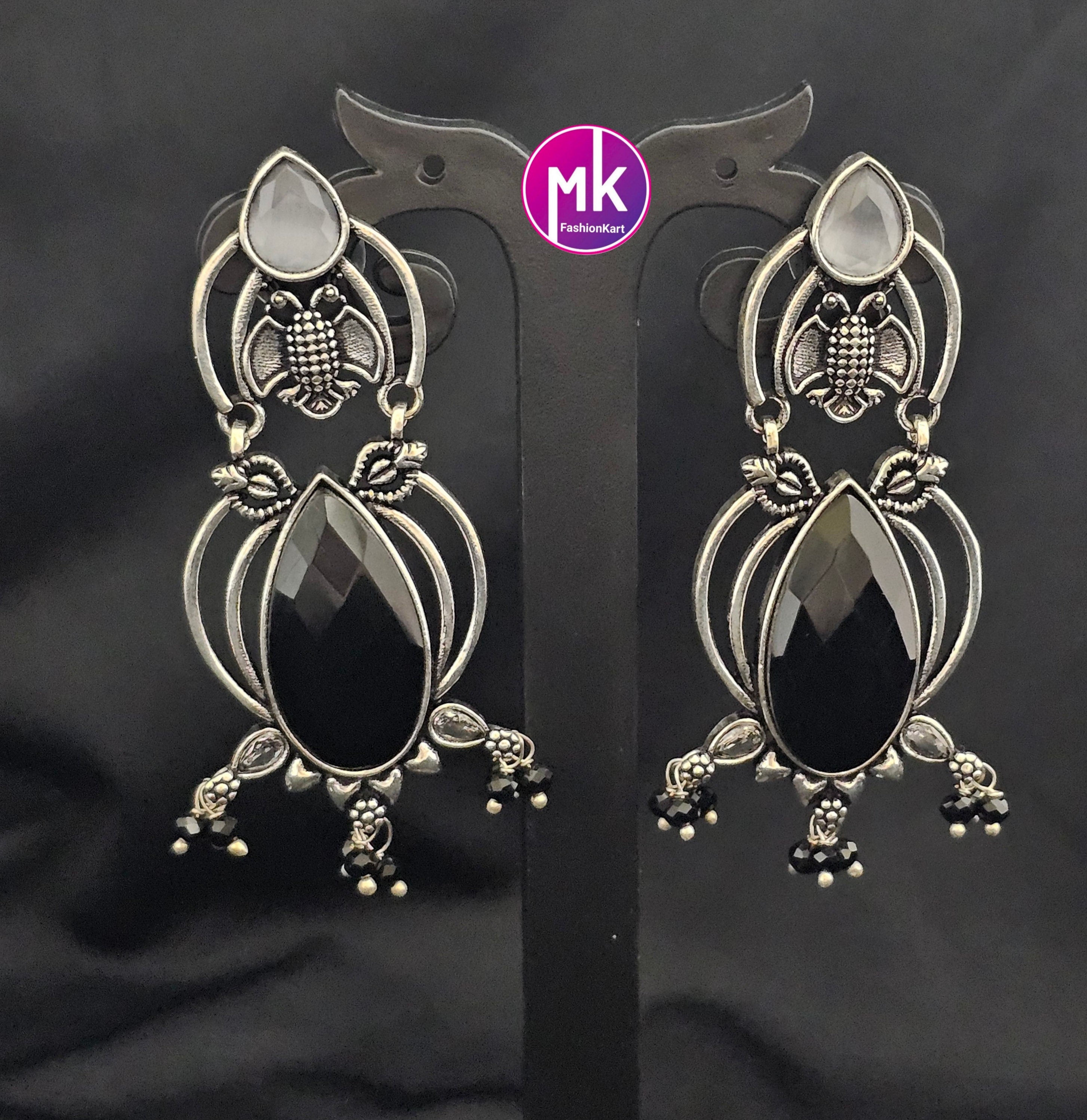 Silver Oxidized Big Earrings/Jhumki Jhumka for Women and Girls
