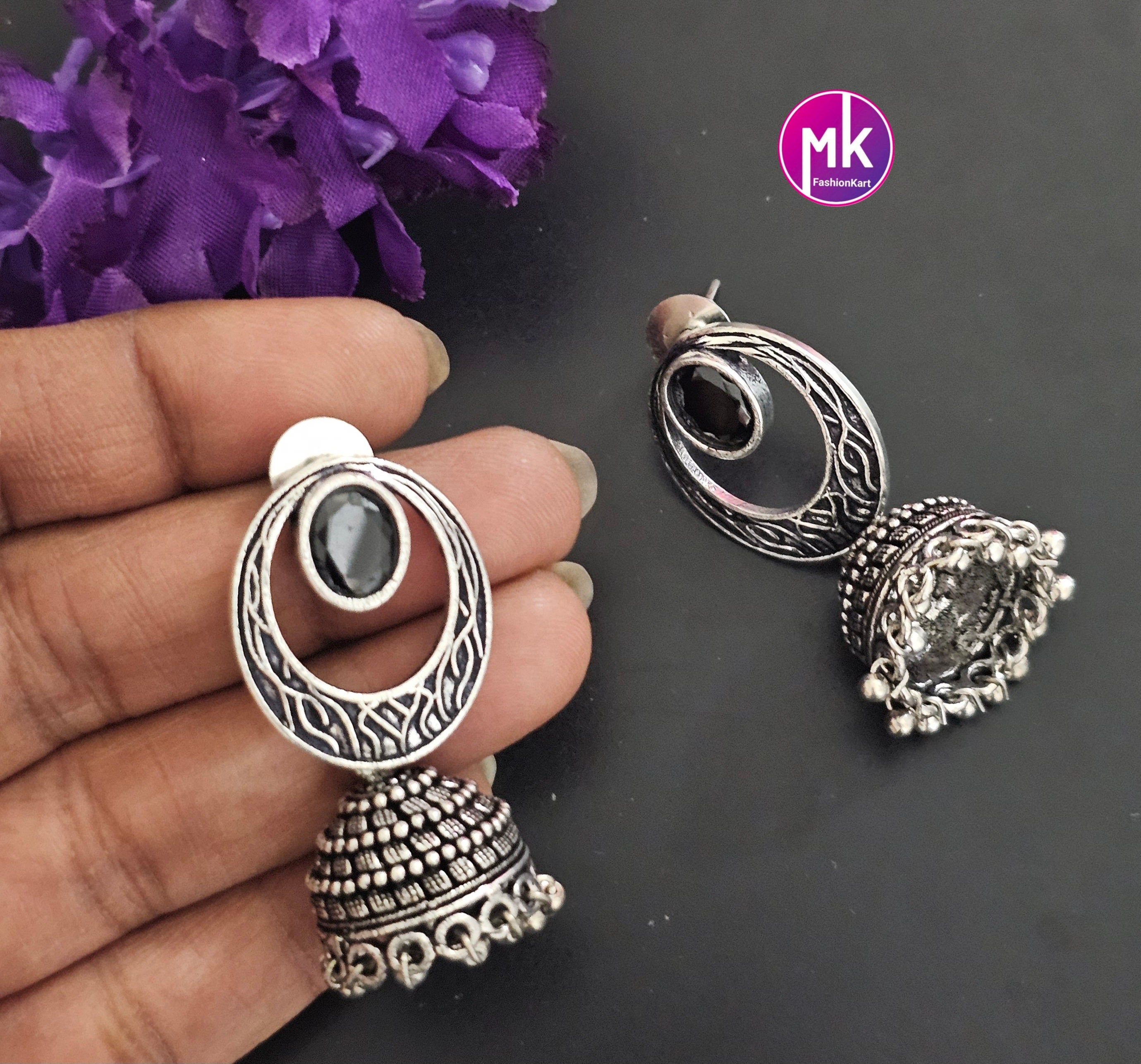 Silver Oxidized Jhumki Jhumka for Women and Girls