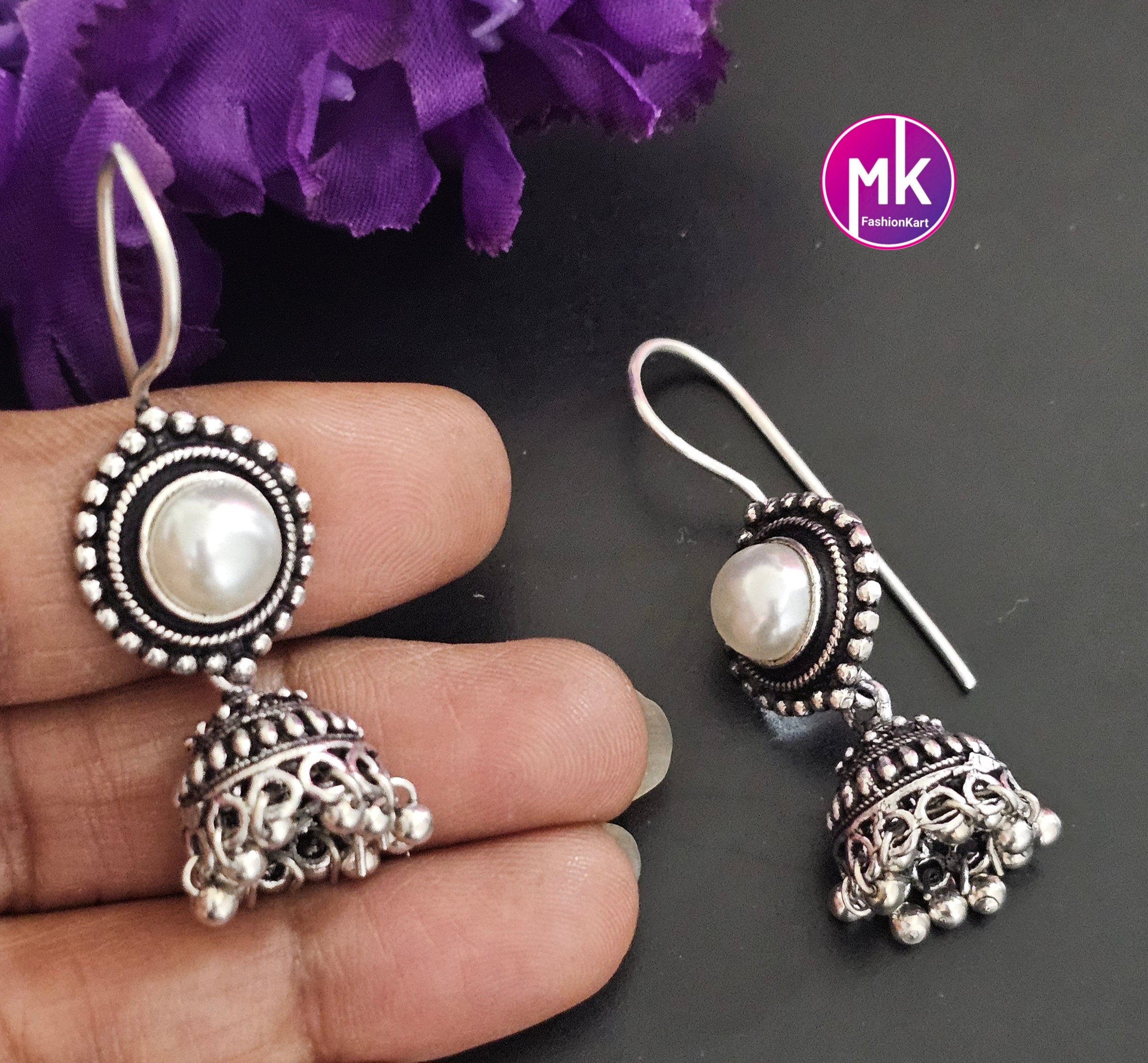 Silver Oxidized Jhumki Jhumka for Women and Girls