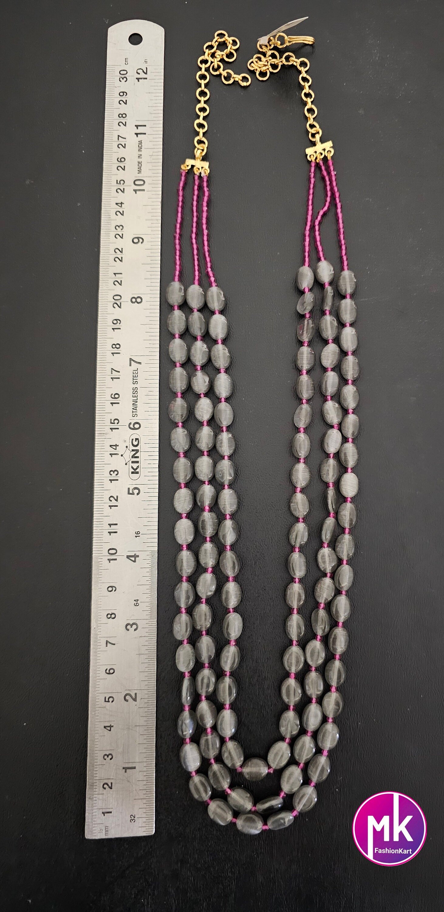 Premium quality starwberry beads long three layer trendy mala