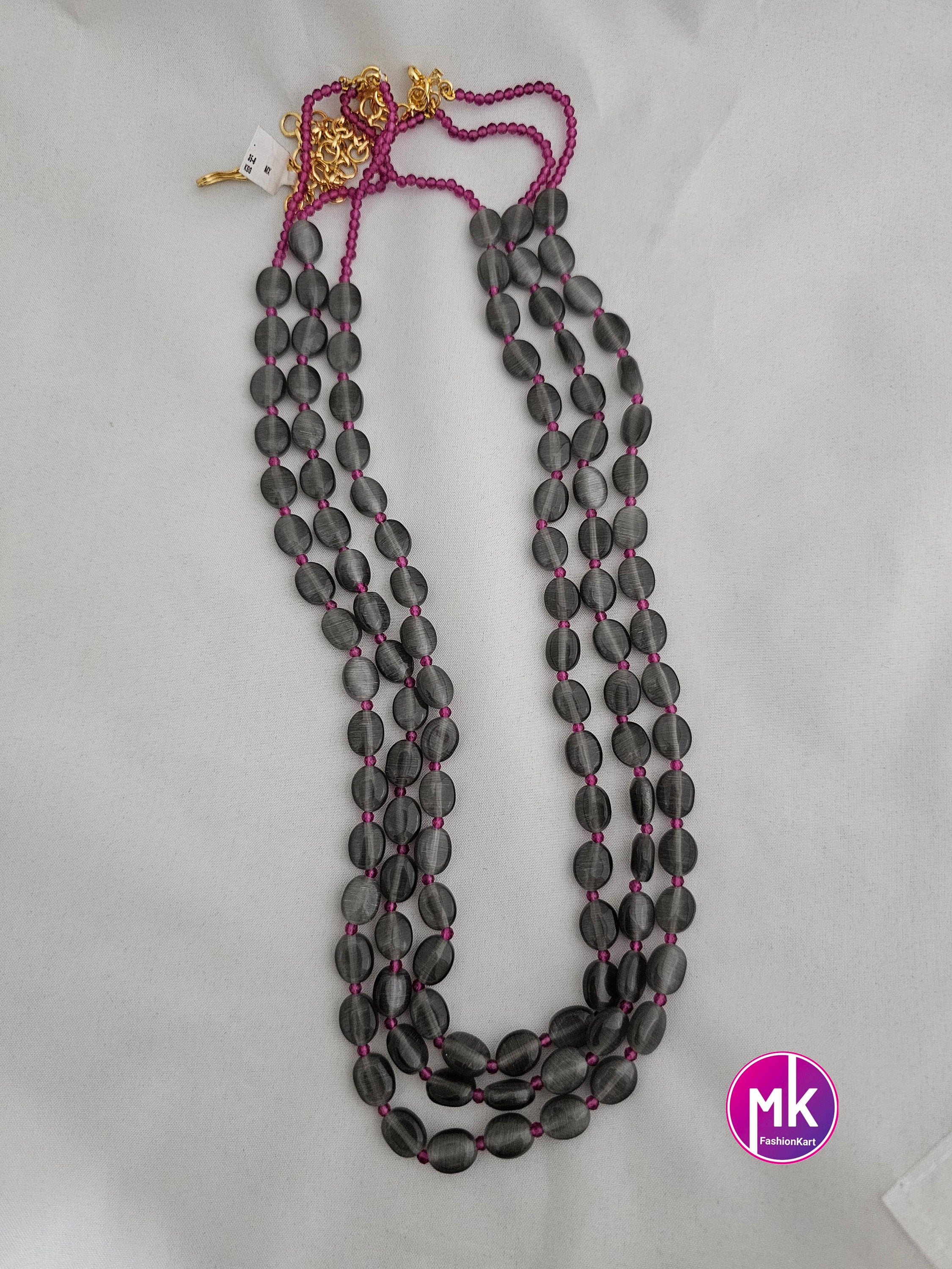 Premium quality starwberry beads long three layer trendy mala