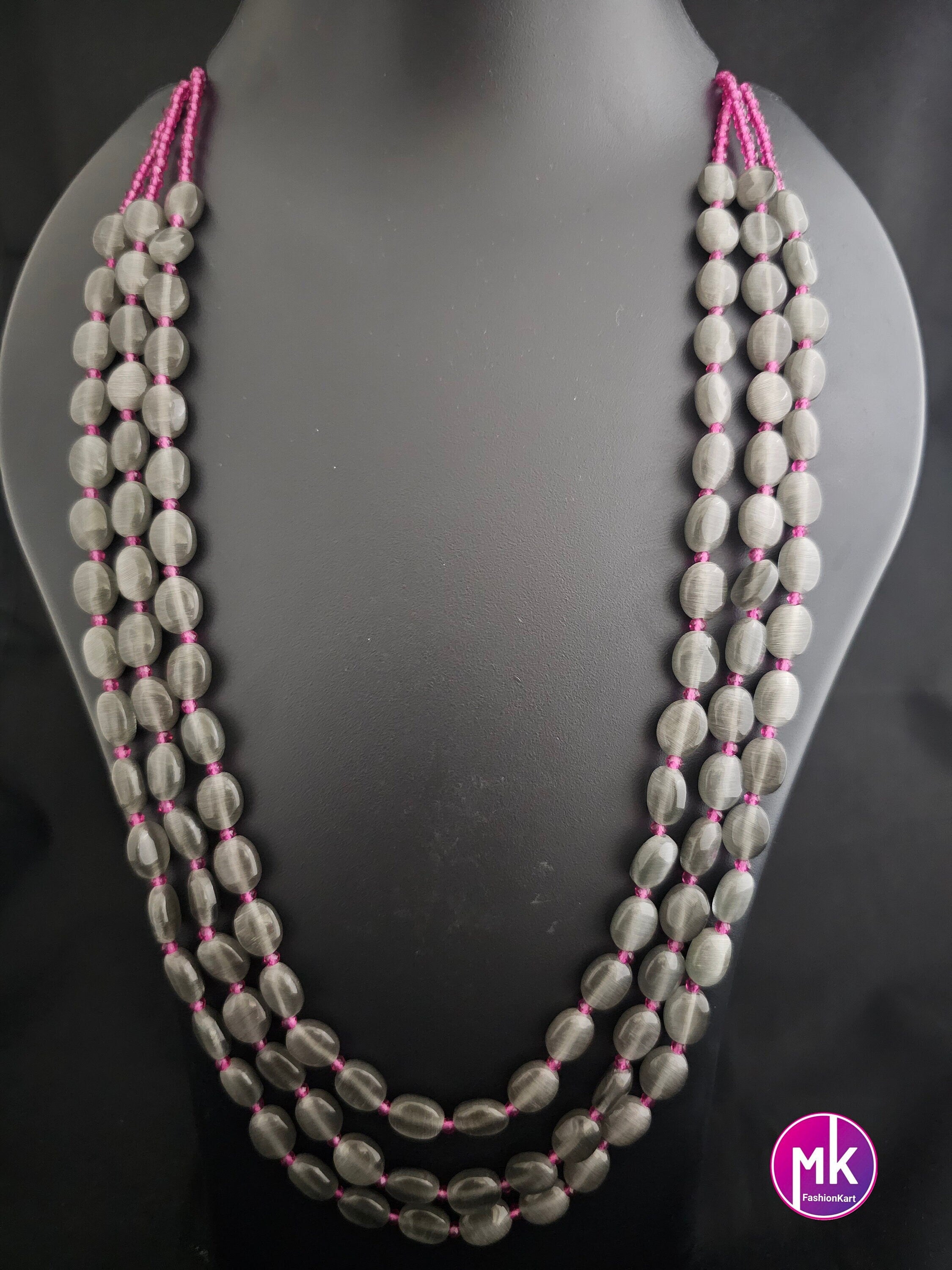 Premium quality starwberry beads long three layer trendy mala
