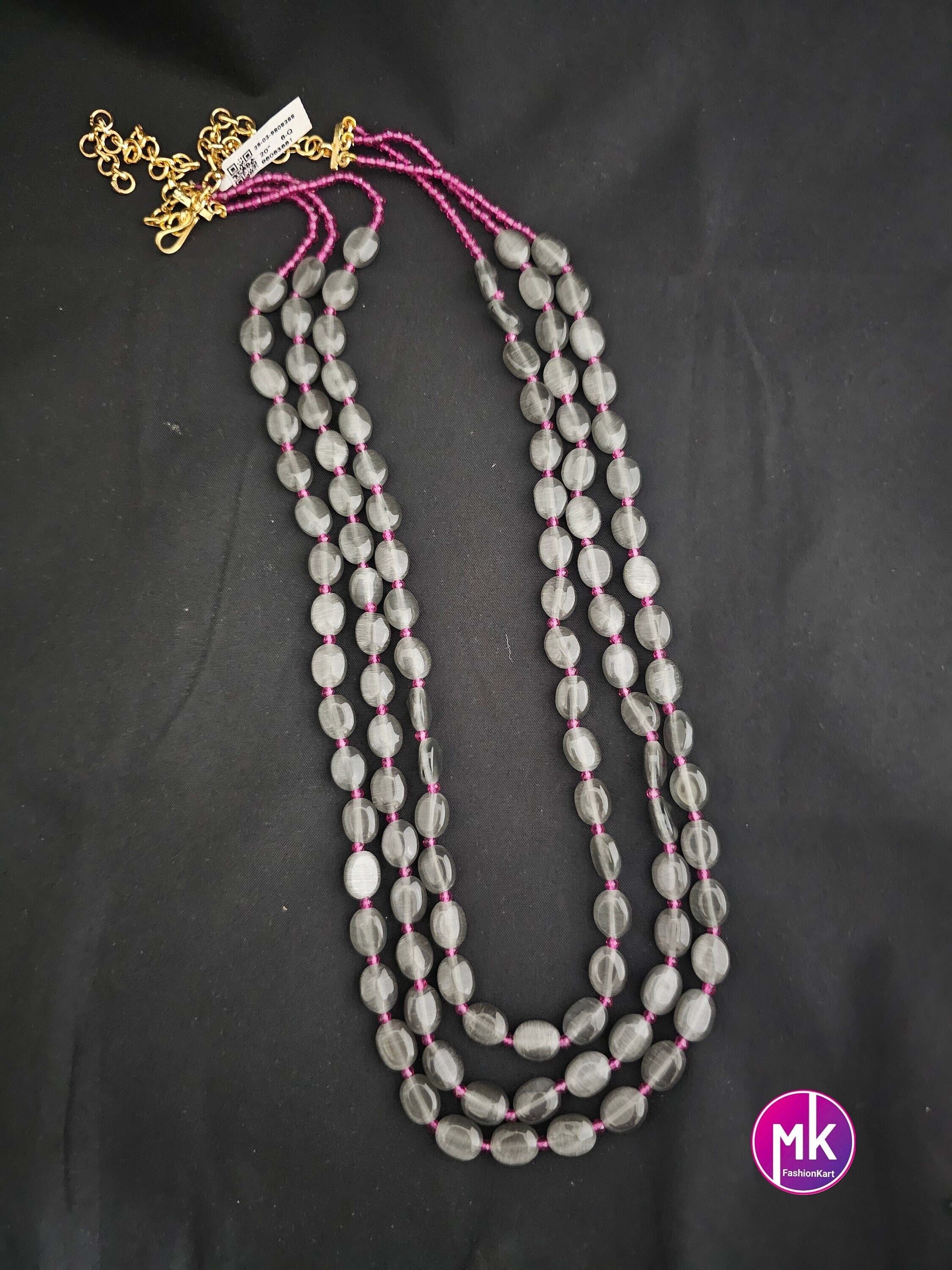 Premium quality starwberry beads long three layer trendy mala