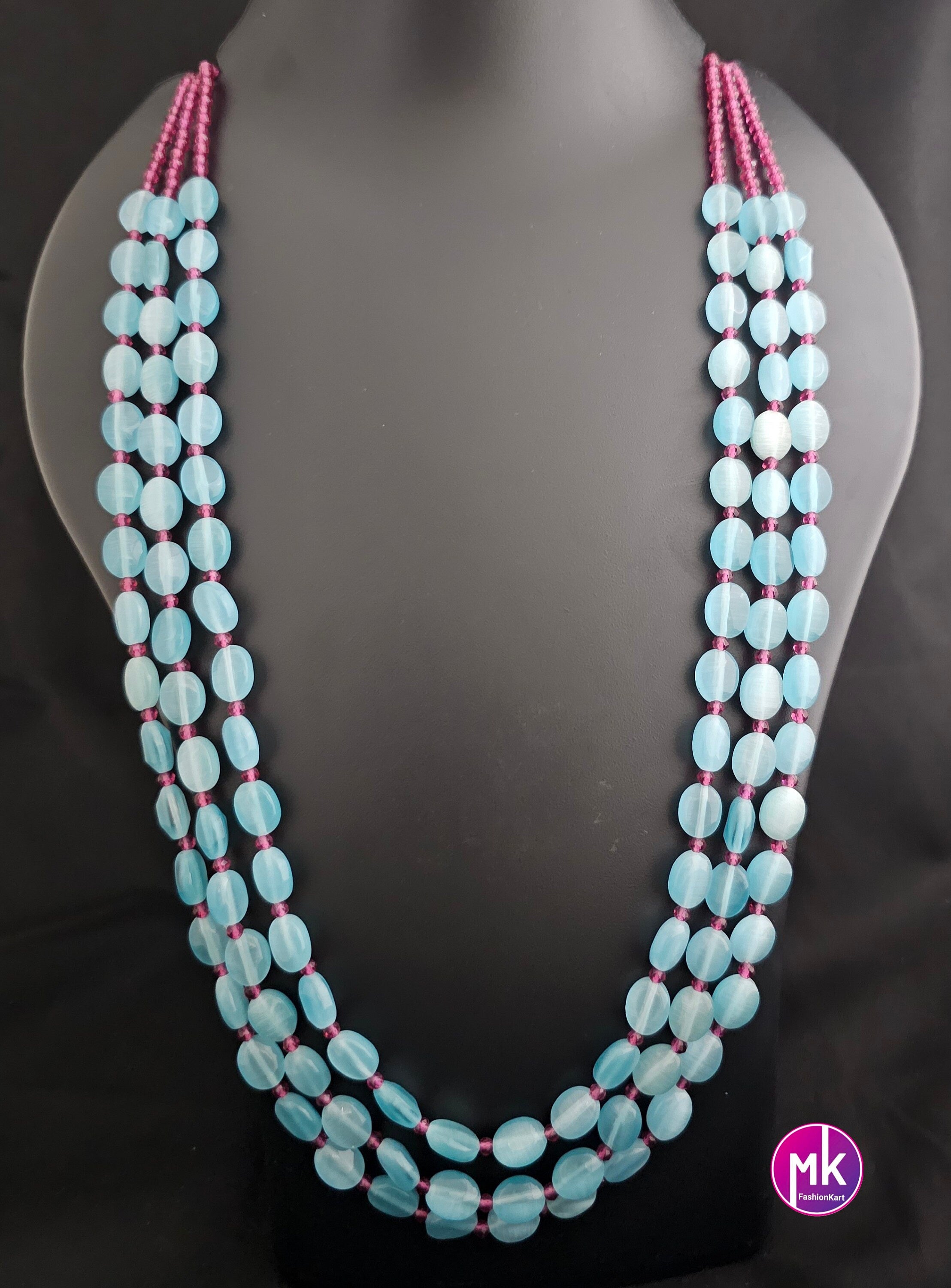 Premium quality starwberry beads long three layer trendy mala