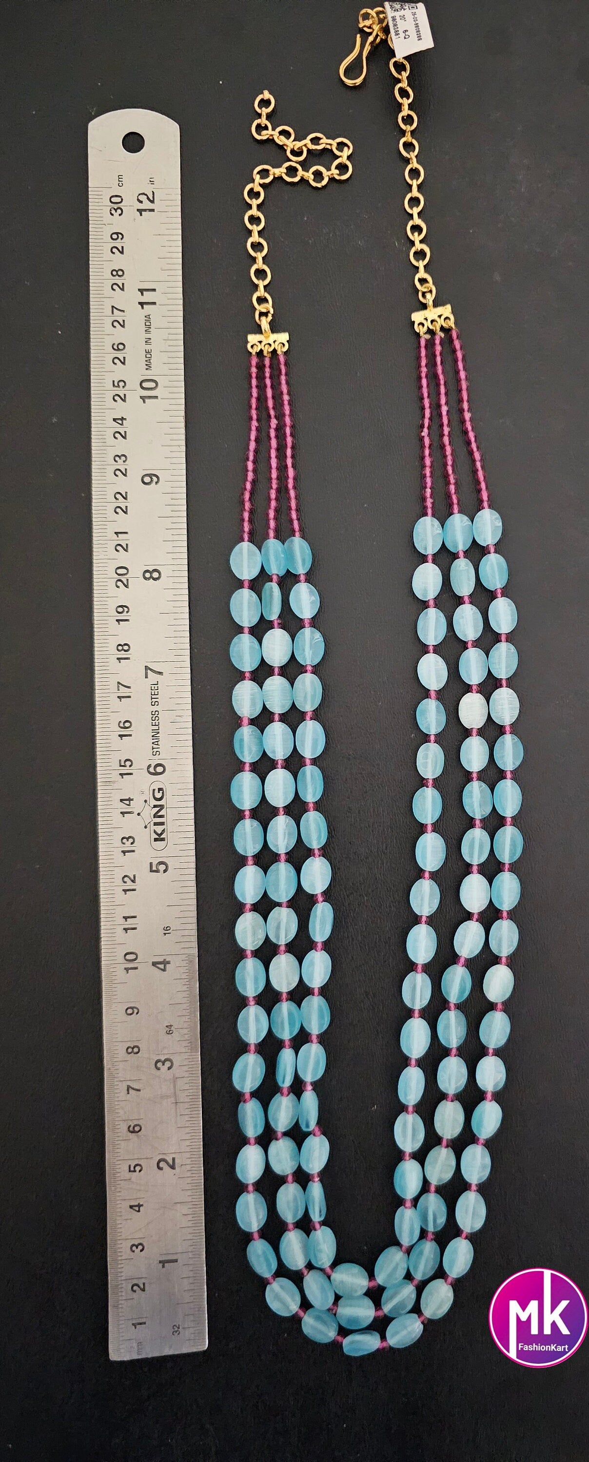 Premium quality starwberry beads long three layer trendy mala