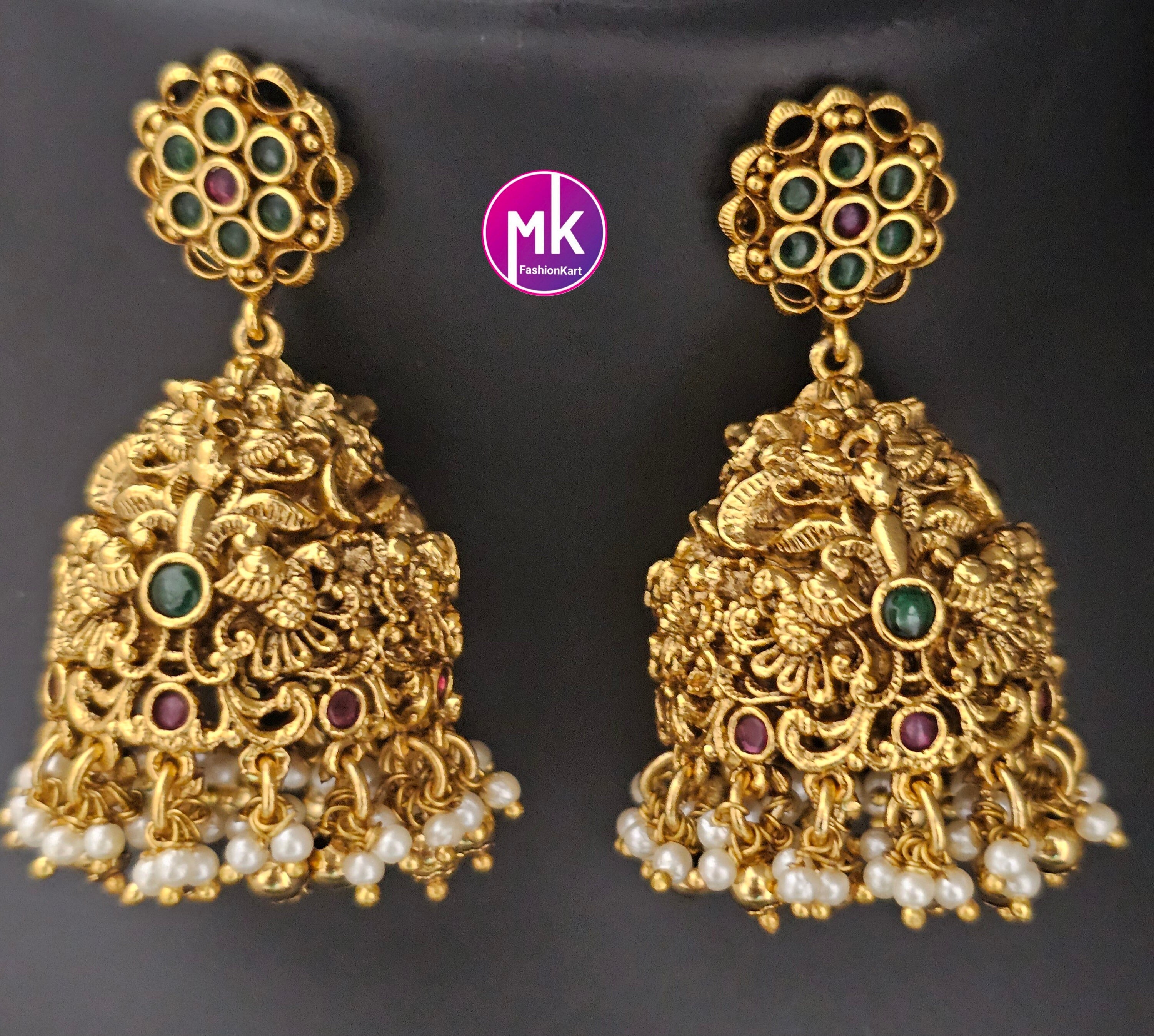 Beautiful Radhakrishna Premium quality Gold Jewelry Replica Haram with big pendent with matching Big Jhumka - Bridal Haram