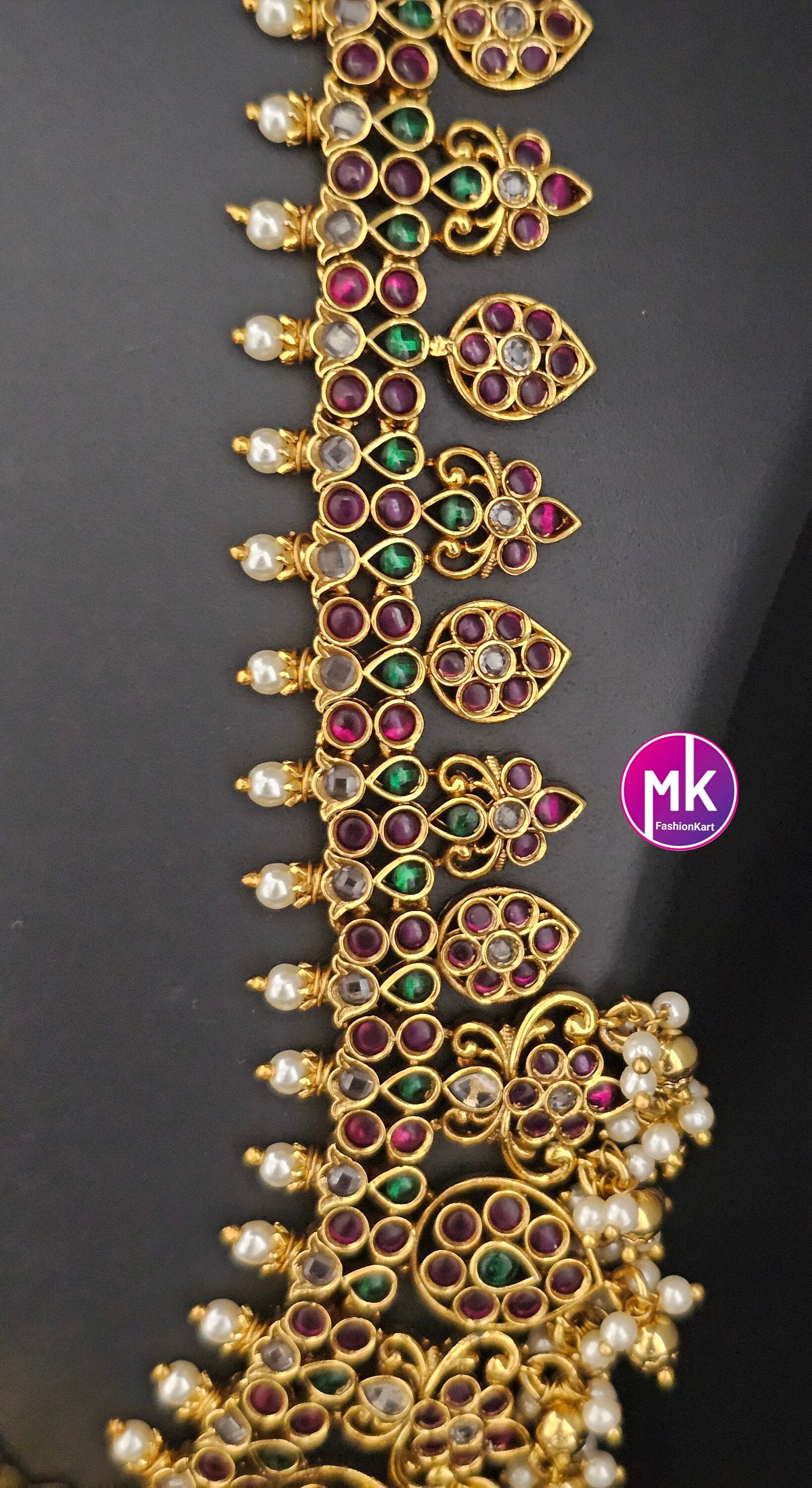 Beautiful Radhakrishna Premium quality Gold Jewelry Replica Haram with big pendent with matching Big Jhumka - Bridal Haram