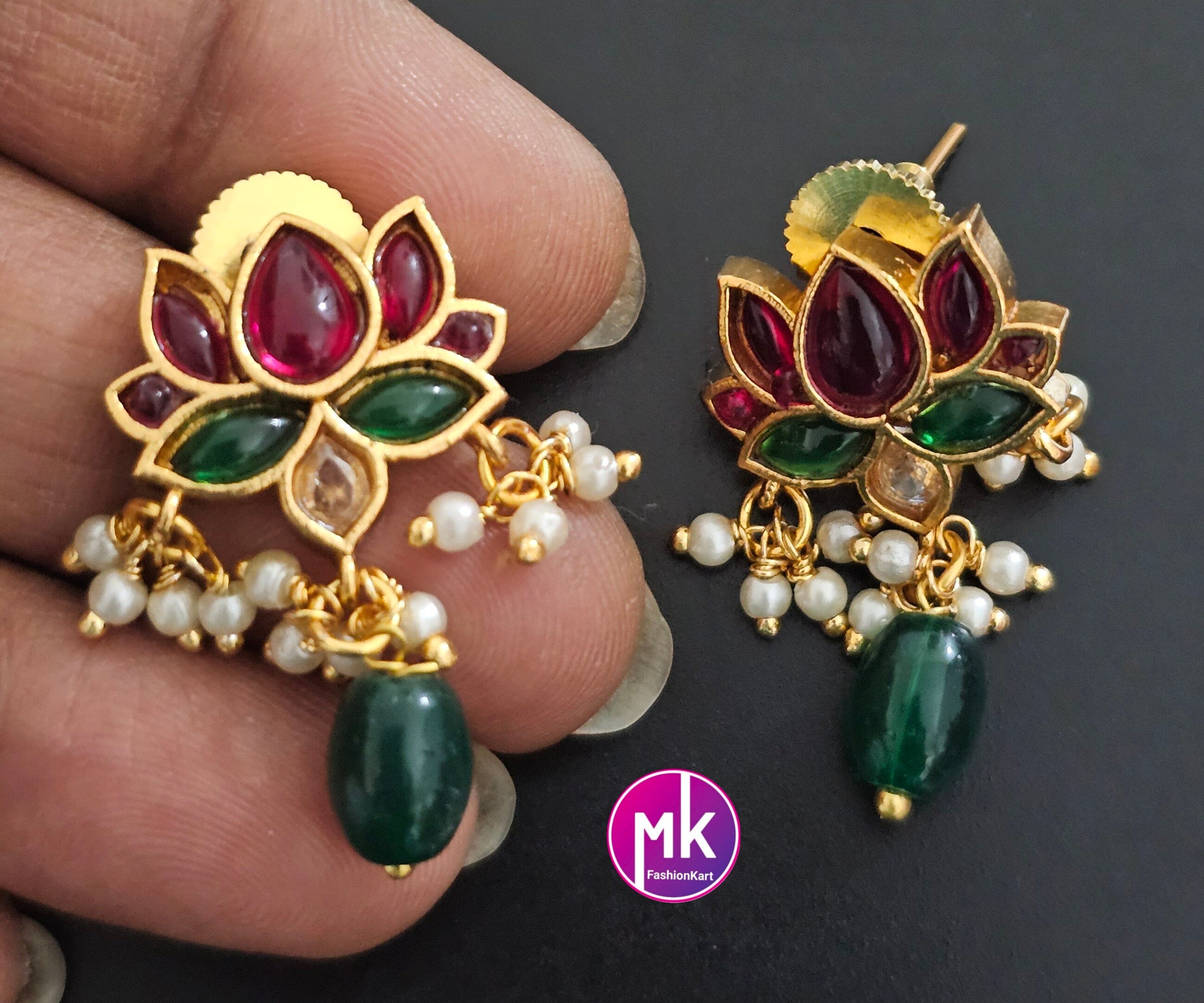 Premium Quality Matte finish Lotus design Necklace with Beautiful matching Earrings