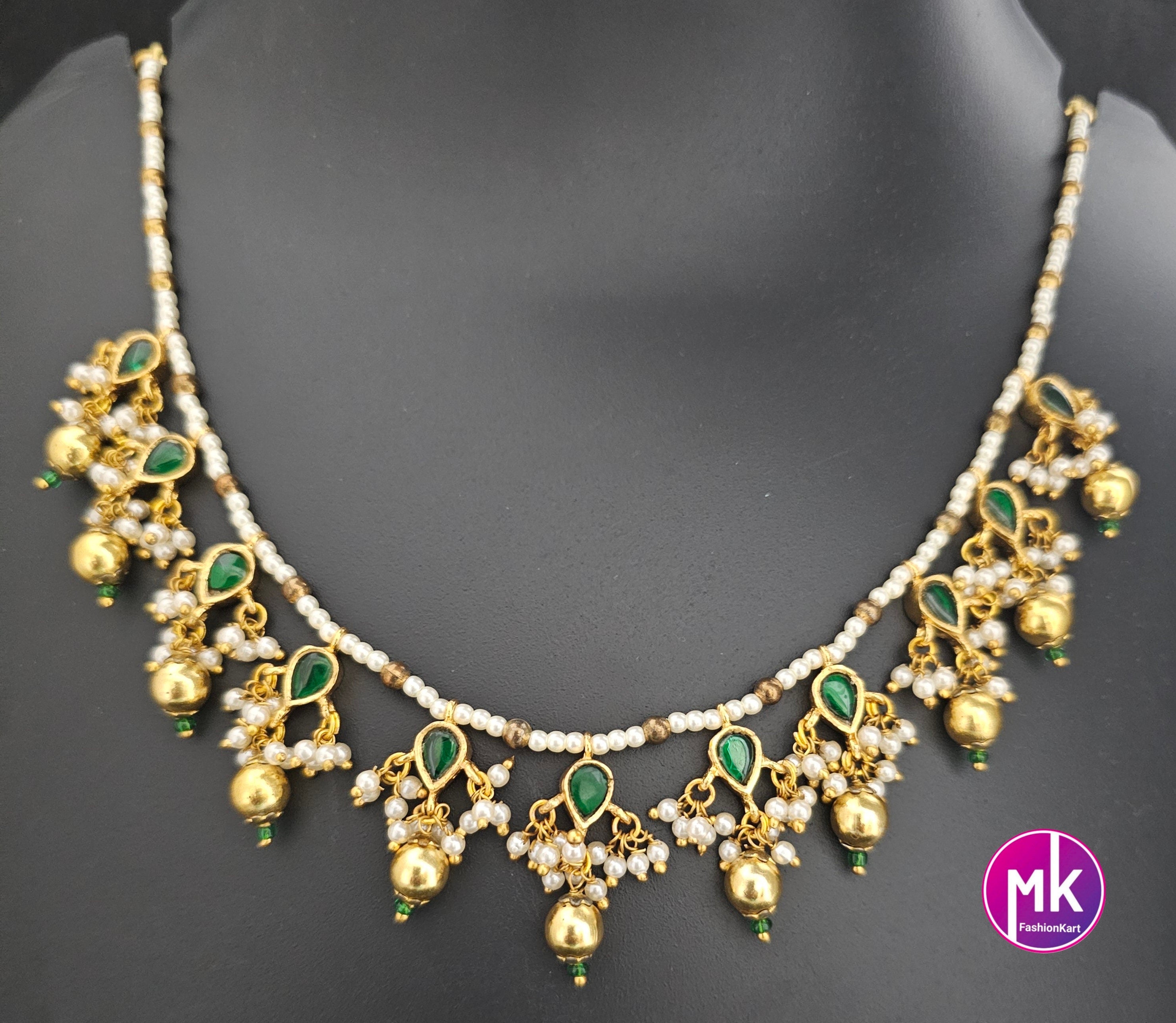 Emerald stone Gold finish Piroyi Pearls beautiful Necklace