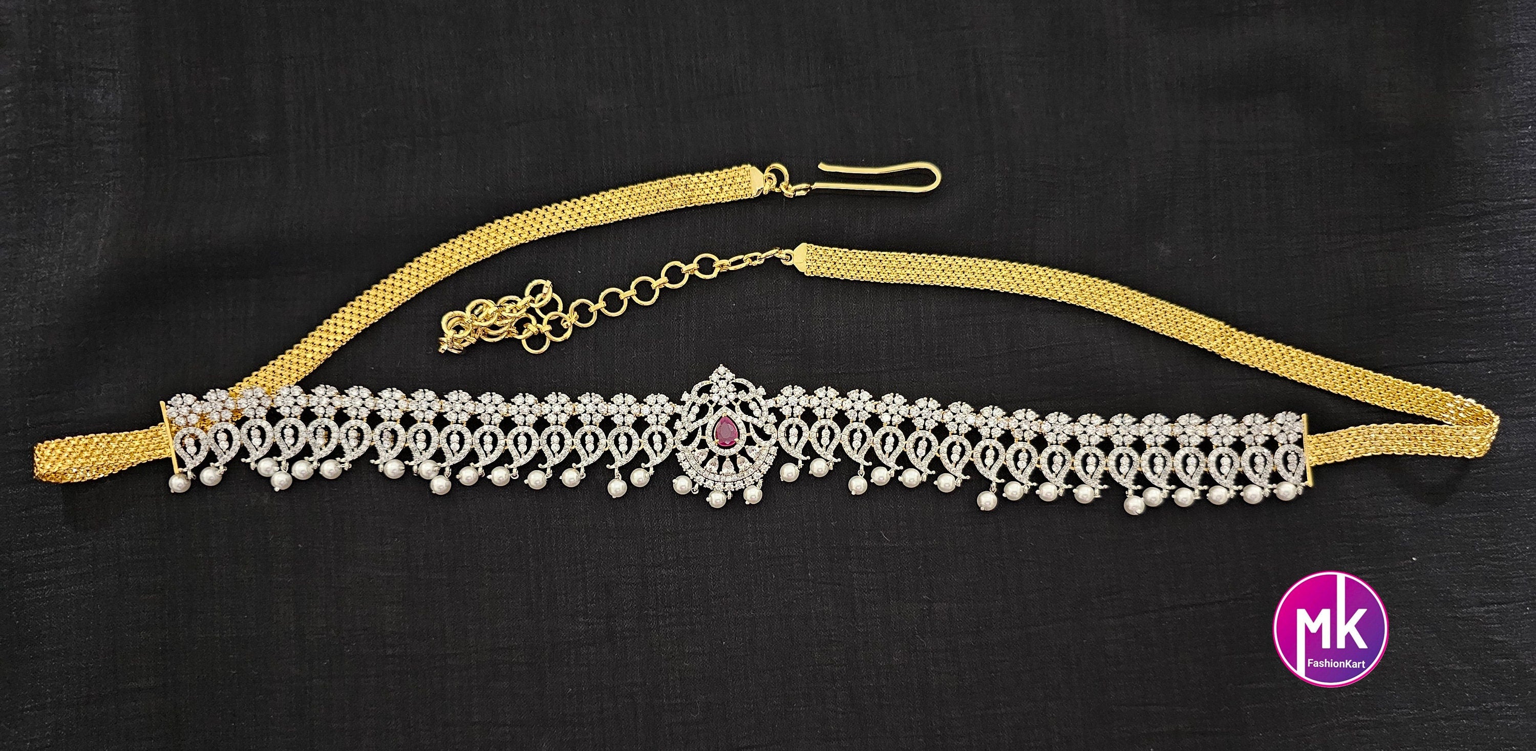 AD stone Gold finish Bridal Hip Chain-Traditional Hip Chain-Vaddanam-Kamarbandh-Kamarpatta-Waist belt-Hip belt-Belly chain