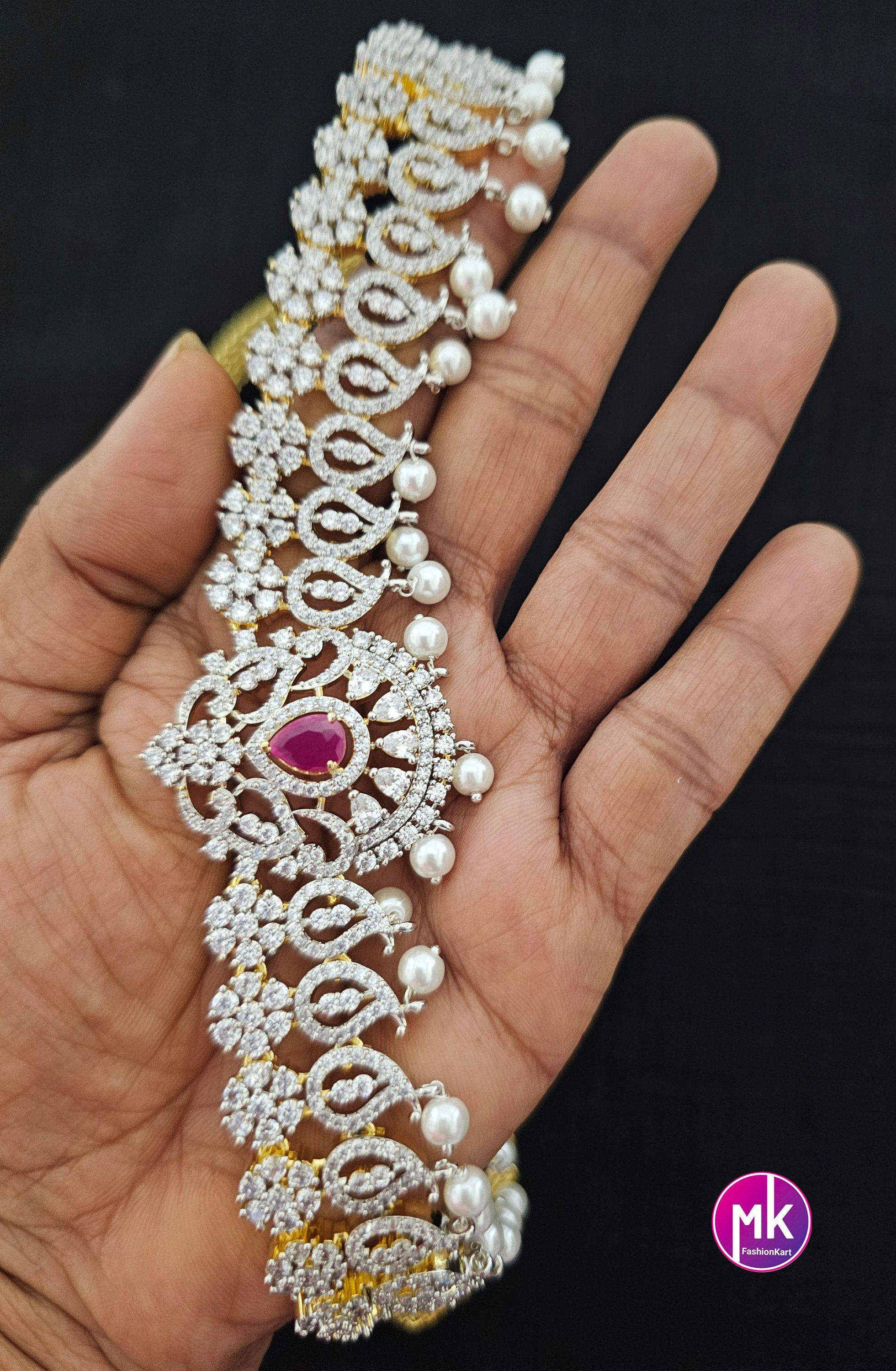 AD stone Gold finish Bridal Hip Chain-Traditional Hip Chain-Vaddanam-Kamarbandh-Kamarpatta-Waist belt-Hip belt-Belly chain