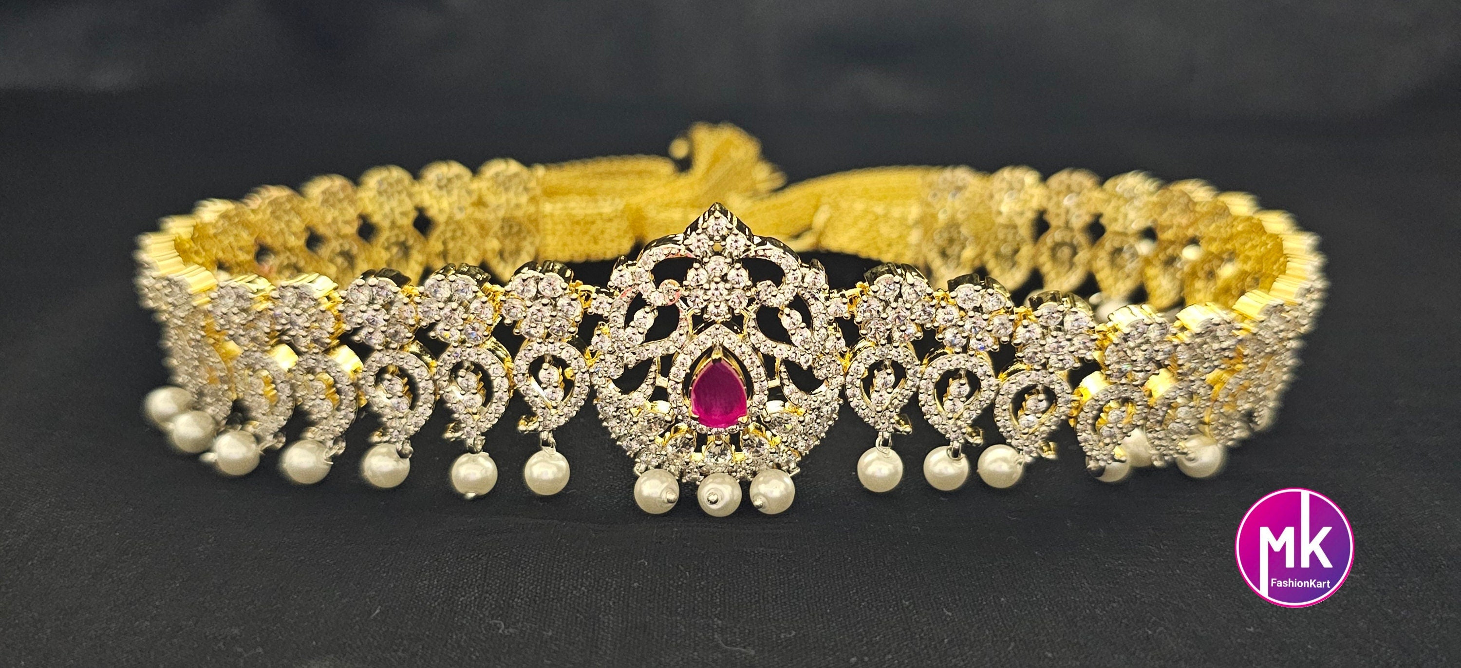 AD stone Gold finish Bridal Hip Chain-Traditional Hip Chain-Vaddanam-Kamarbandh-Kamarpatta-Waist belt-Hip belt-Belly chain