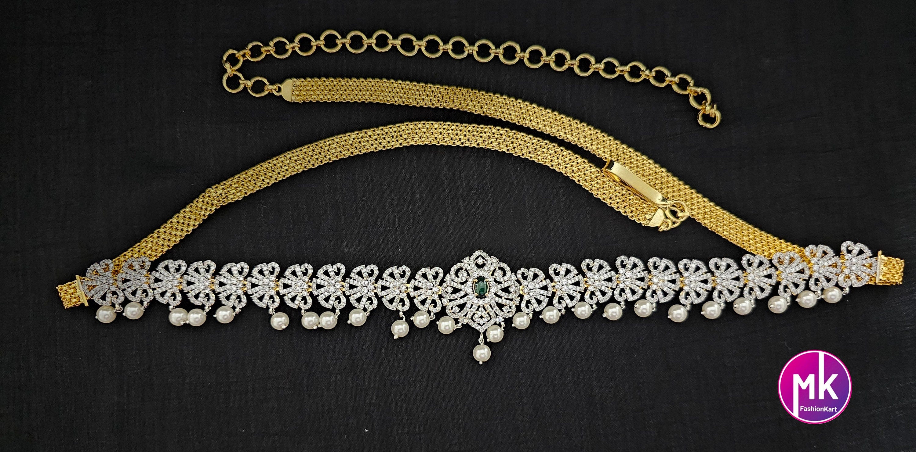 AD stone Gold finish Bridal Hip Chain-Traditional Hip Chain-Vaddanam-Kamarbandh-Kamarpatta-Waist belt-Hip belt-Belly chain