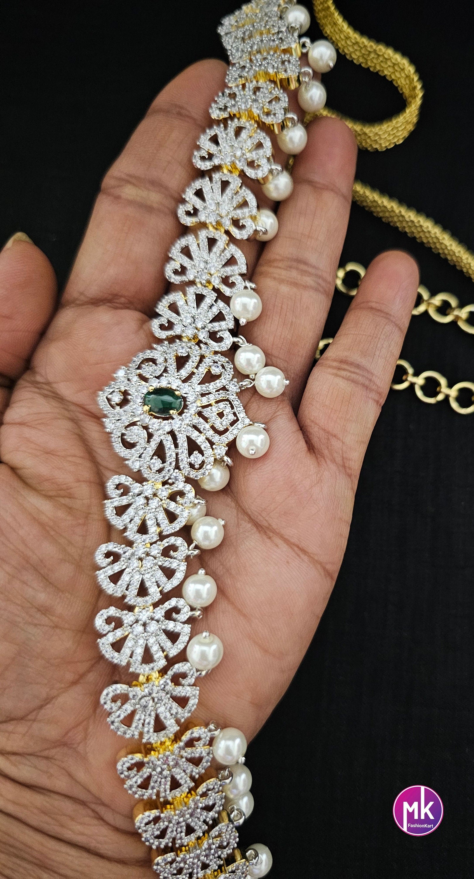 AD stone Gold finish Bridal Hip Chain-Traditional Hip Chain-Vaddanam-Kamarbandh-Kamarpatta-Waist belt-Hip belt-Belly chain