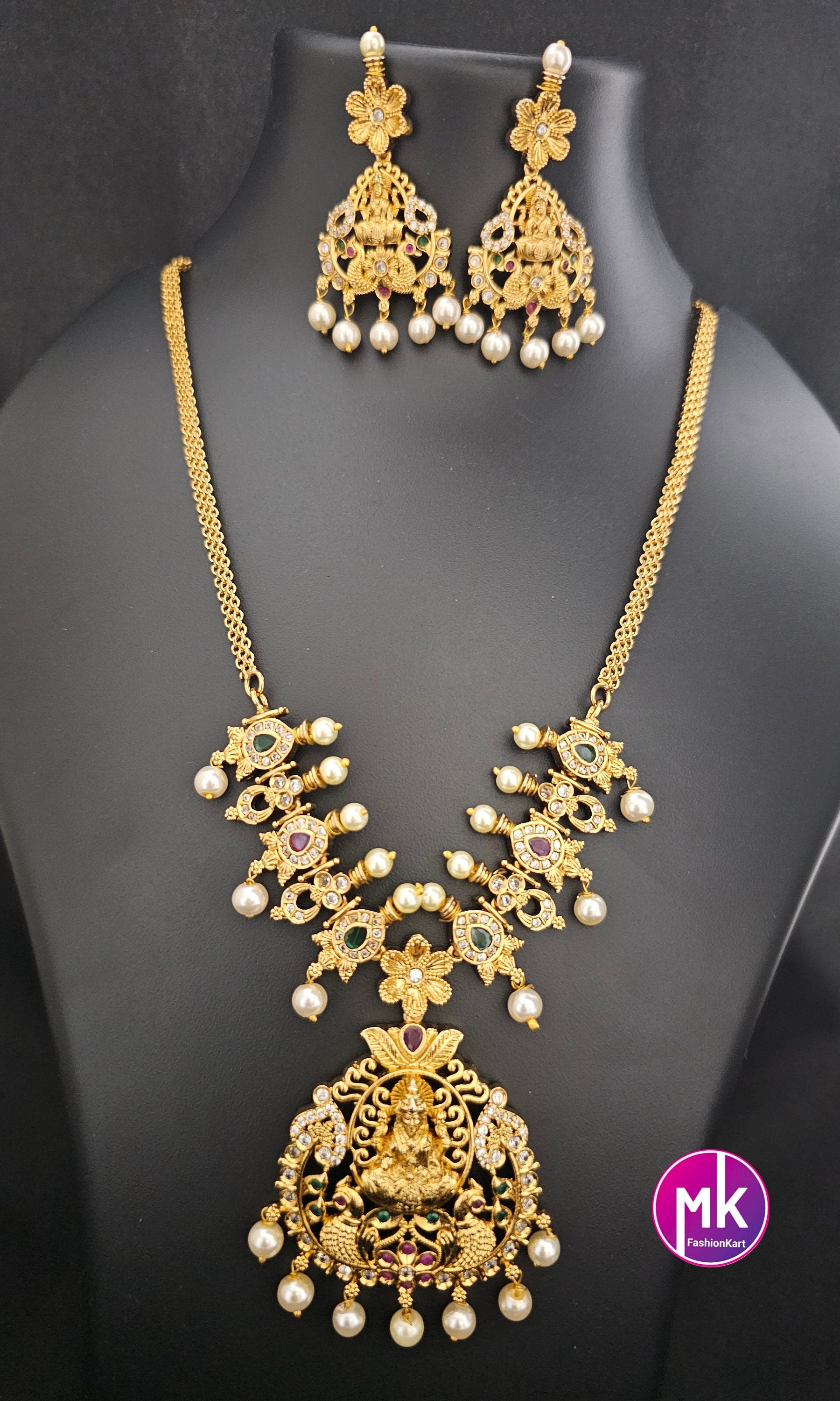 Lakshmi Premium Quality Matte gold finish Choker cum Necklace with Beautiful Earrings