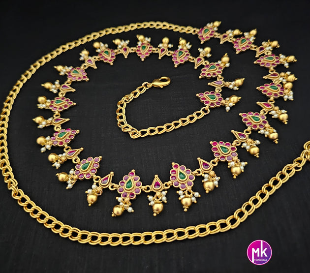 Kemp stone gold finish Bridal Hip Chain-Traditional Hip Chain-Vaddanam-Kamarbandh-Kamarpatta-Waist belt-Hip belt-Belly chain