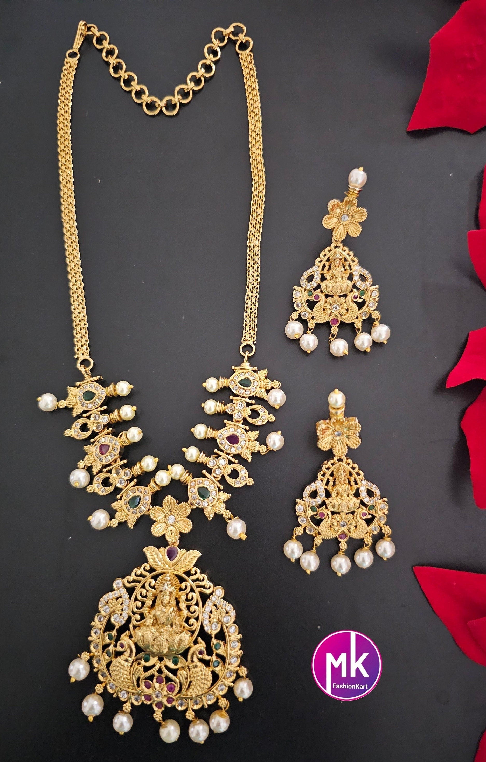Lakshmi Premium Quality Matte gold finish Choker cum Necklace with Beautiful Earrings