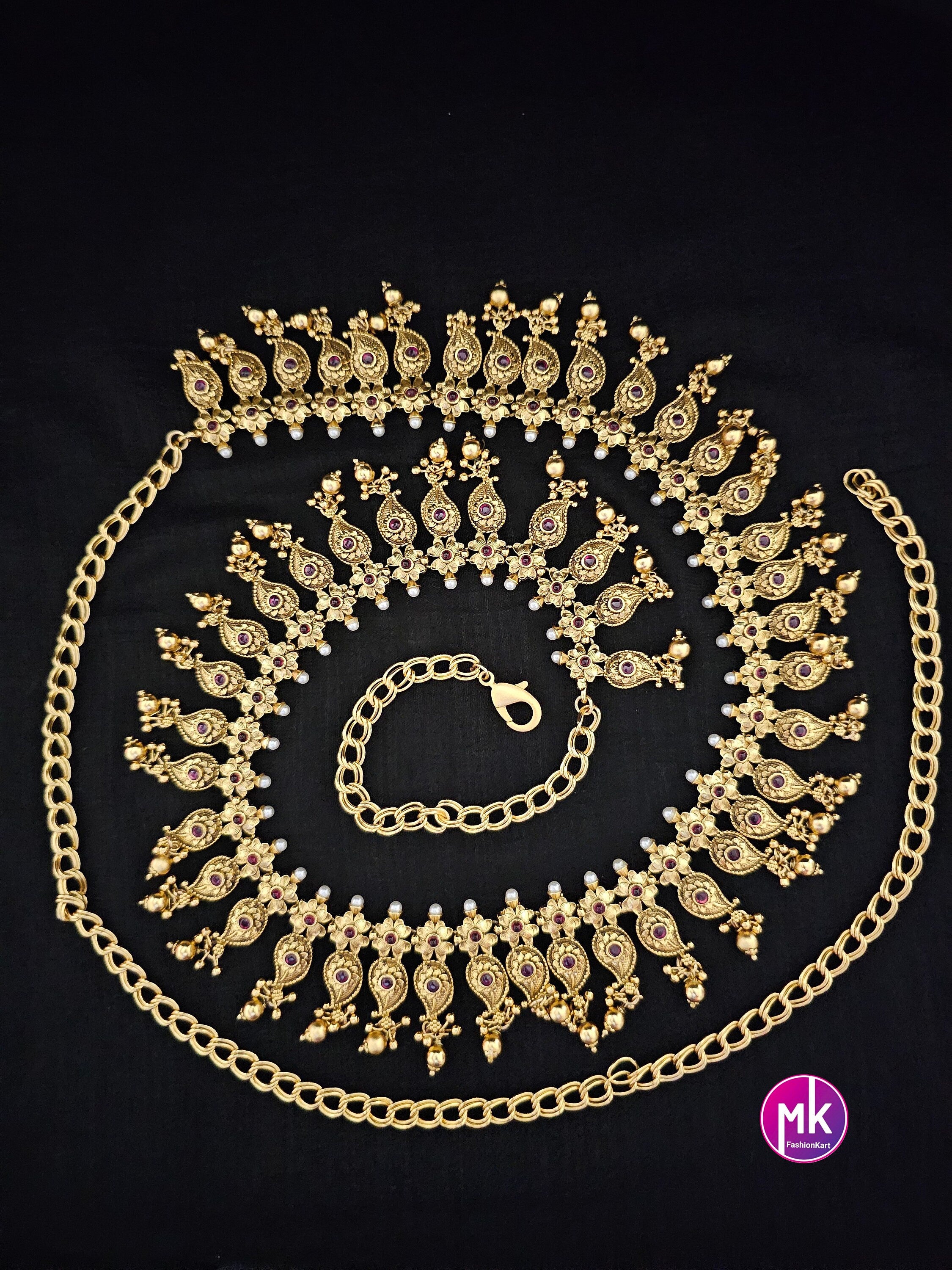 Mango design Gold finish Hip Chain-Traditional Hip Chain-Vaddanam-Kamarbandh-Kamarpatta-Waist belt-Hip belt-Belly chain