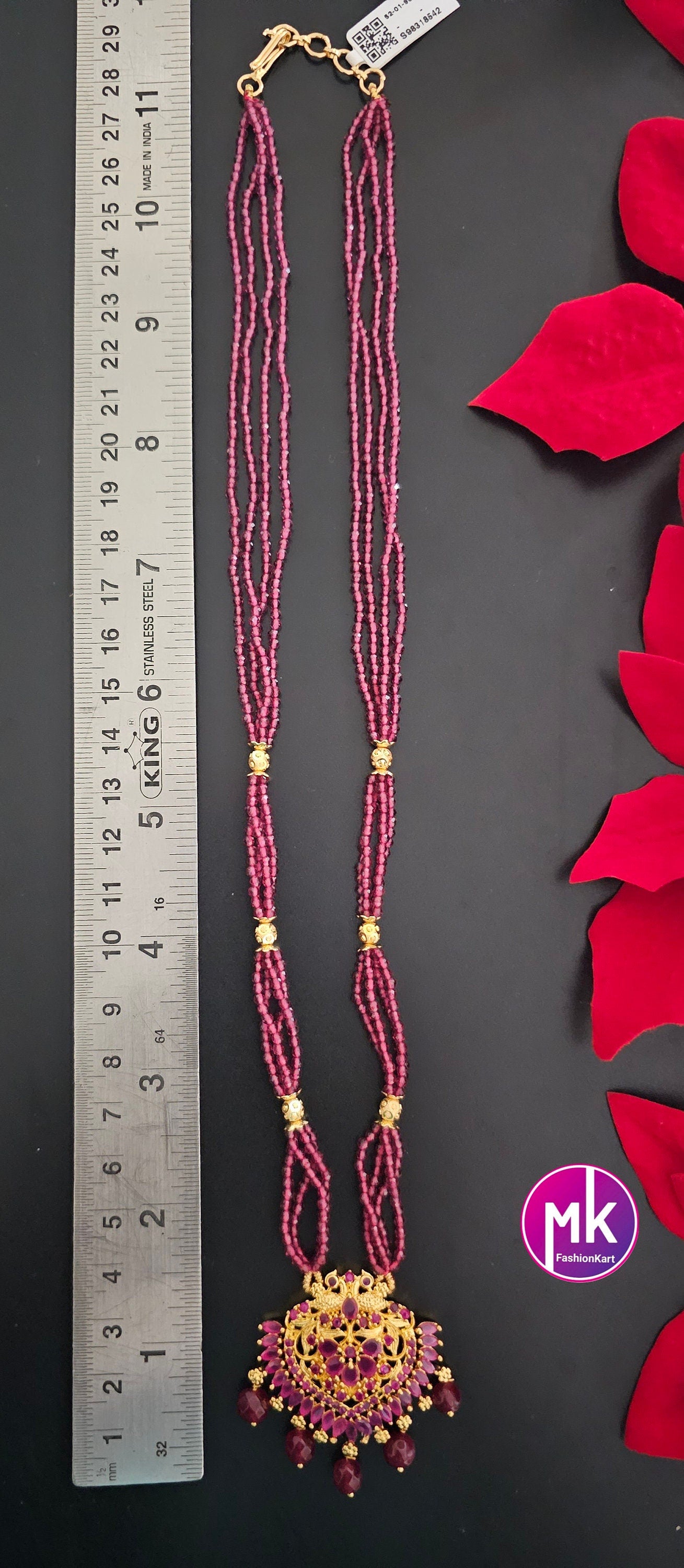 Gold finish Ruby pendent with multi-layer crystal Mala