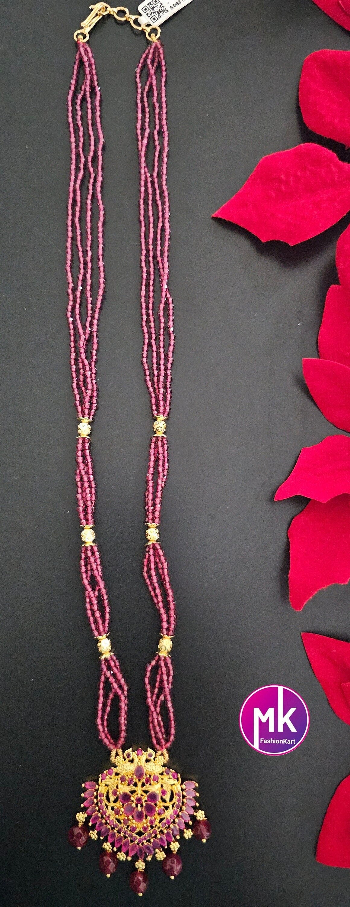 Gold finish Ruby pendent with multi-layer crystal Mala