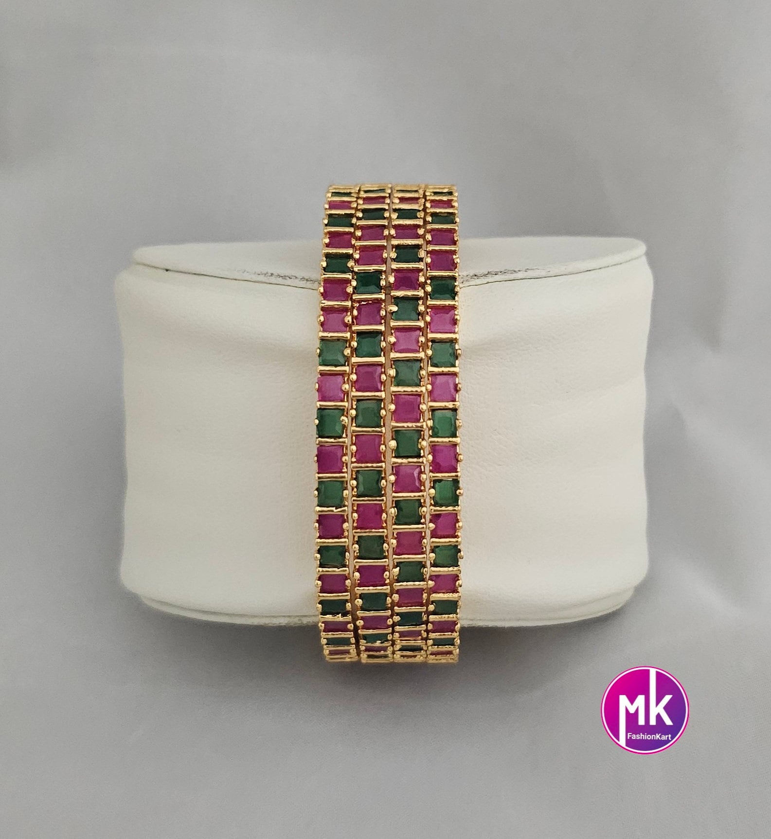 Premium Quality Gold finish AD Multi-color stone Bangles - Set of 4 bangles - Size 2.6