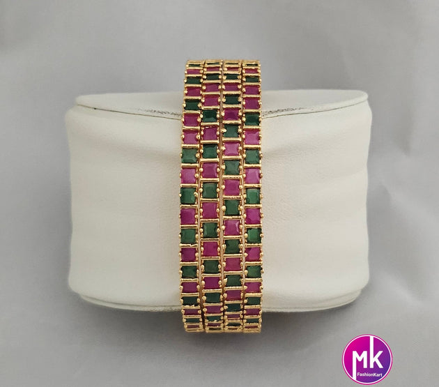 Premium Quality Gold finish AD Multi-color stone Bangles - Set of 4 bangles - Size 2.6
