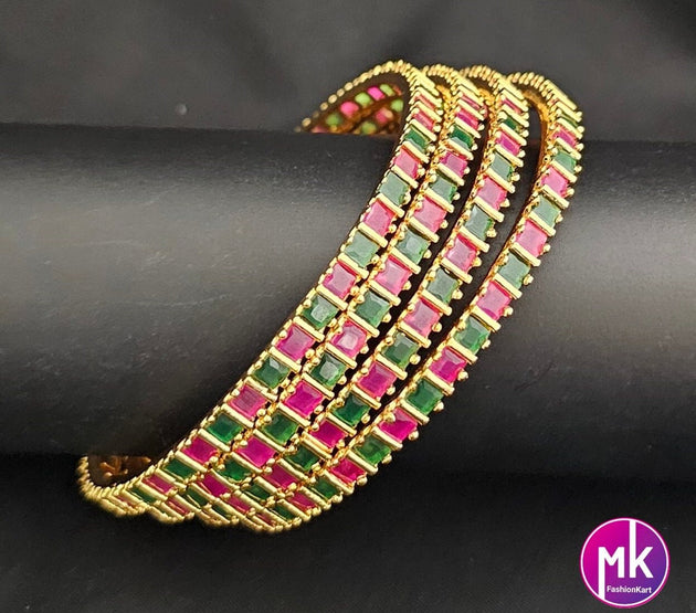 Premium Quality Gold finish AD Multi-color stone Bangles - Set of 4 bangles - Size 2.6