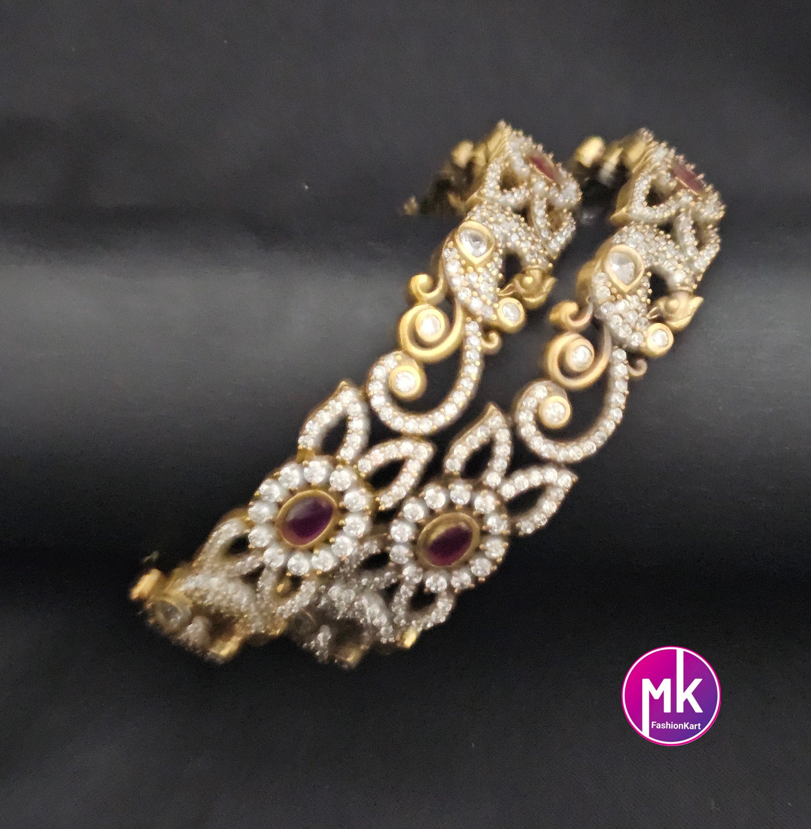 Victorian Bangle / Ethnic Bangles / Bollywood Jewelry / Floral and Peacock design Bangle - Set of 2 bangles - Size 2.6/2.8
