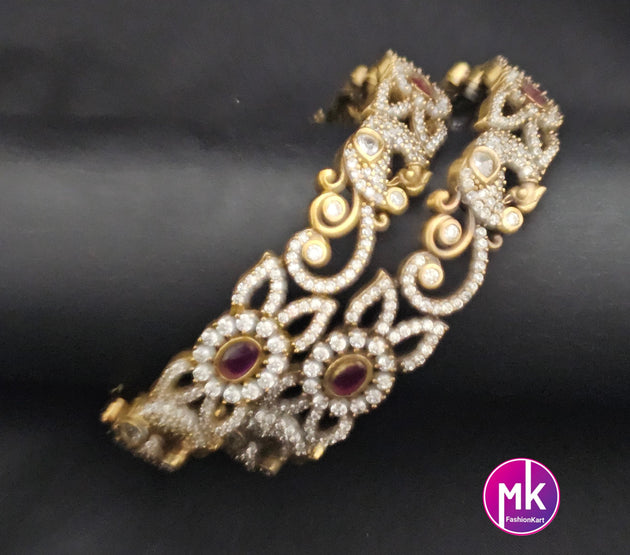 Victorian Bangle / Ethnic Bangles / Bollywood Jewelry / Floral and Peacock design Bangle - Set of 2 bangles - Size 2.6/2.8
