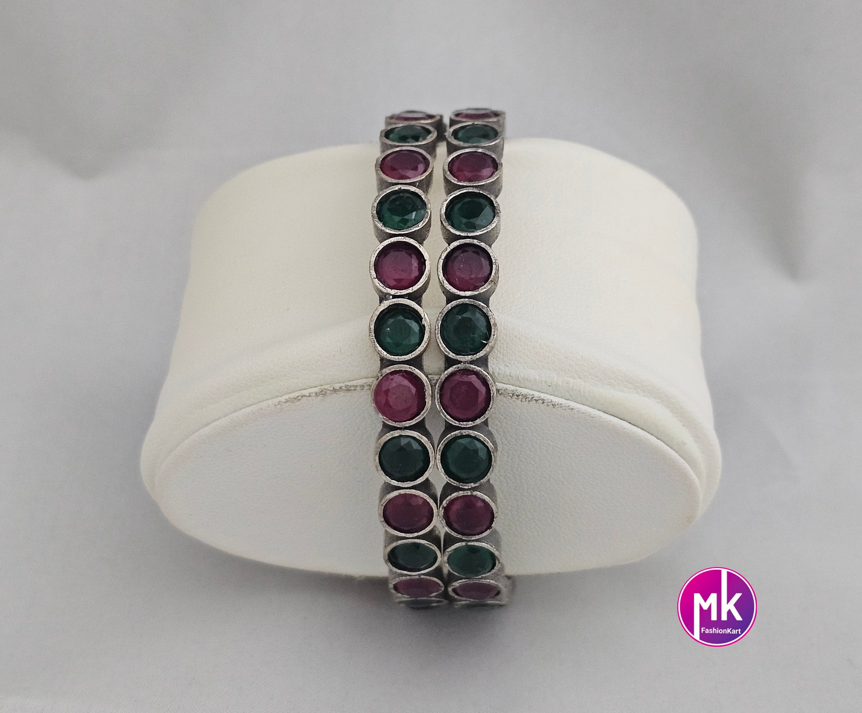 Oxidized Bangles with multi-color stones - Set of 2 Bangles - Size 2.6