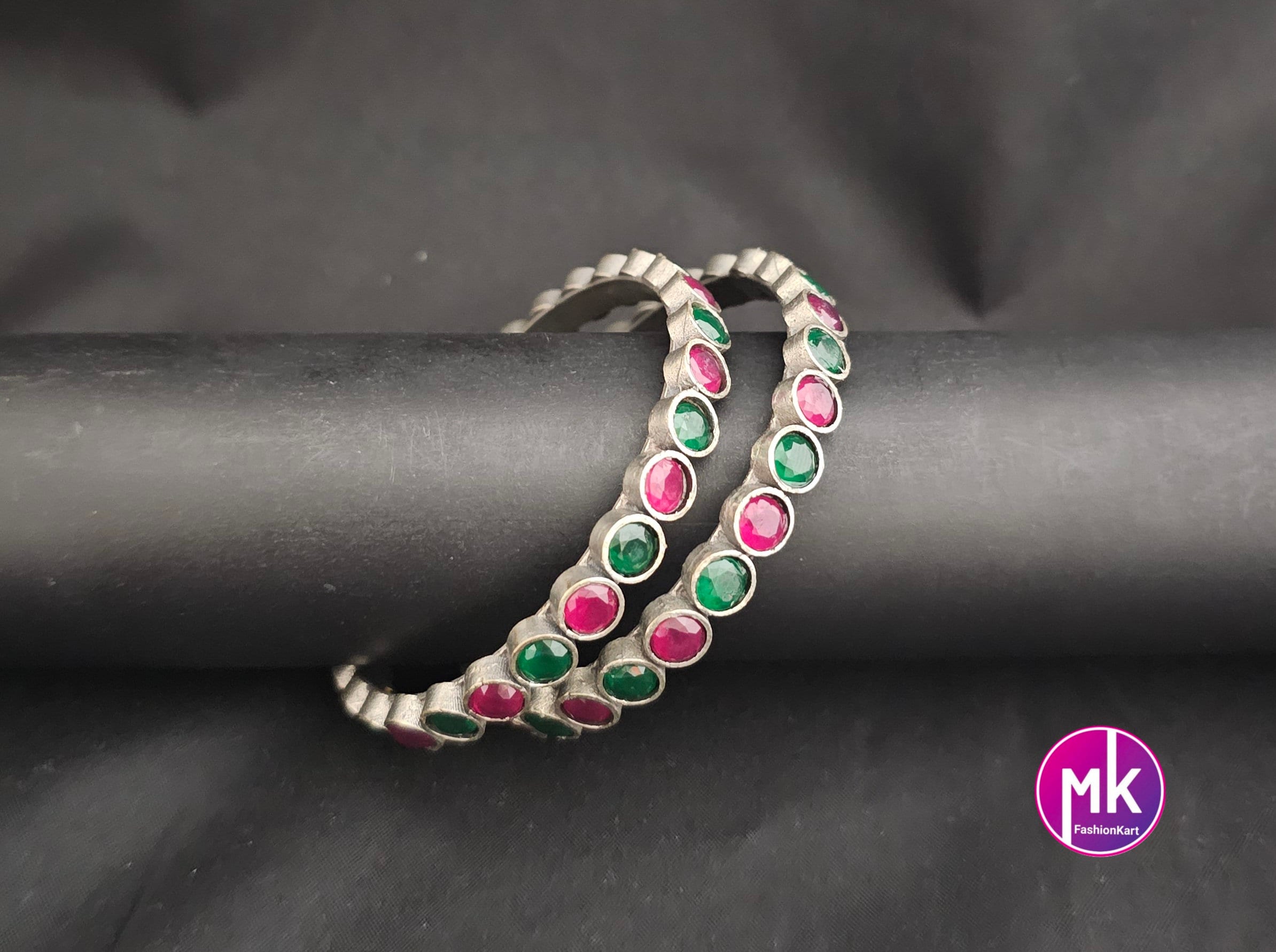 Oxidized Bangles with multi-color stones - Set of 2 Bangles - Size 2.6
