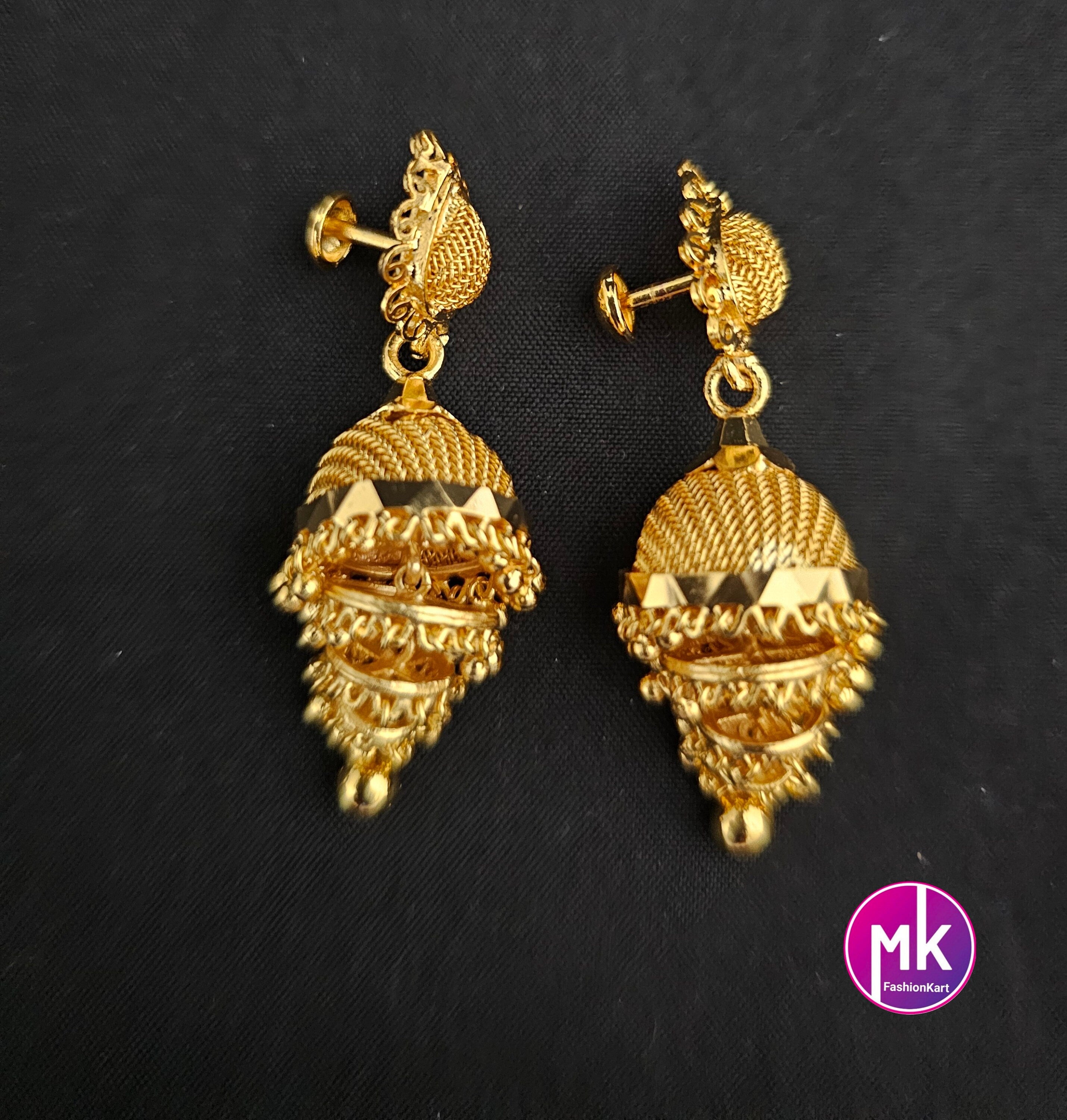 Beautiful Gold finish Multi-layer Jhumka with hanging gold beads