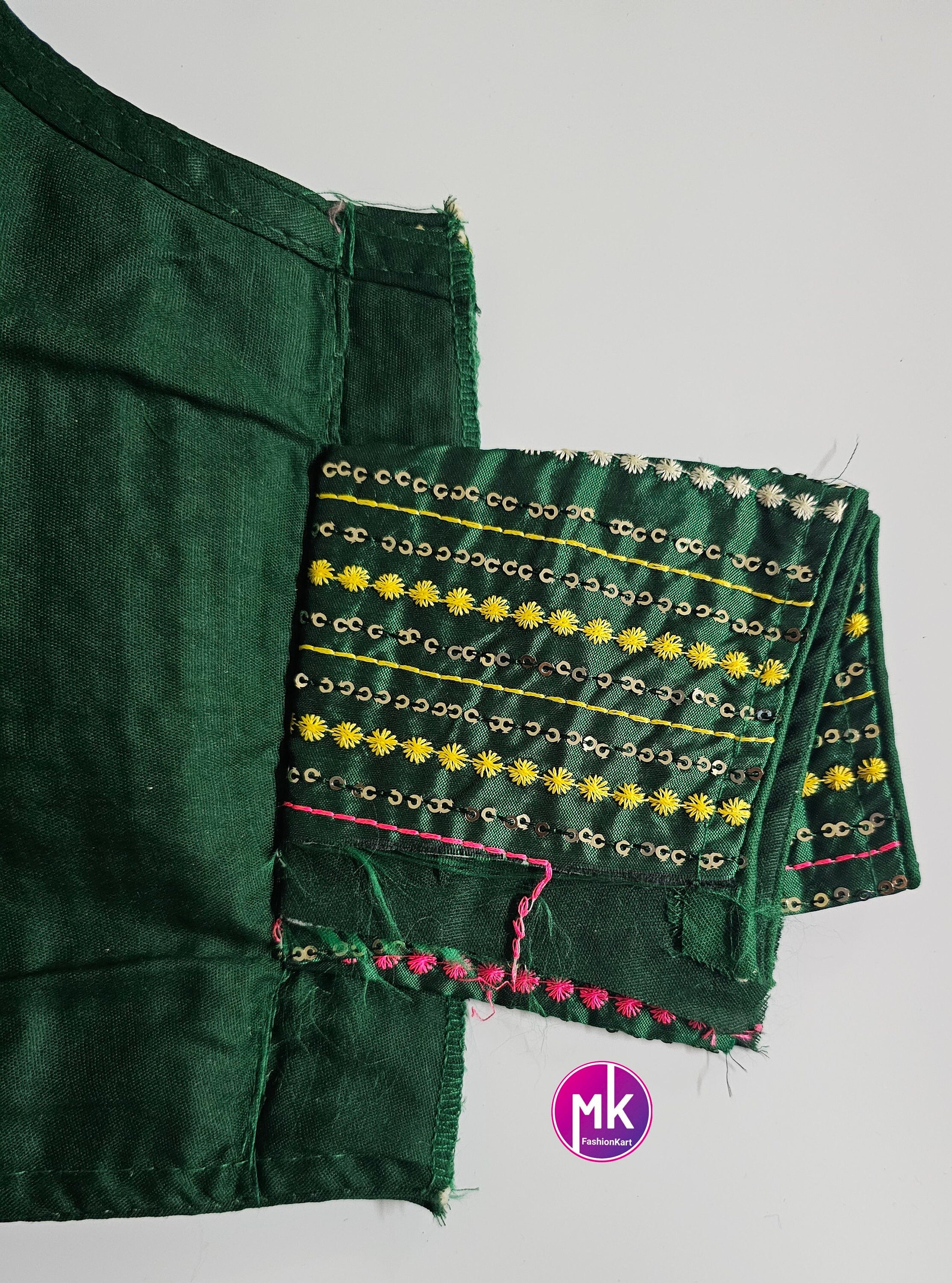 Readymade Saree Blouse - Green with multi-color embroidered and sequence work blouse - Princess cut padded - size 38" (Upto 40")