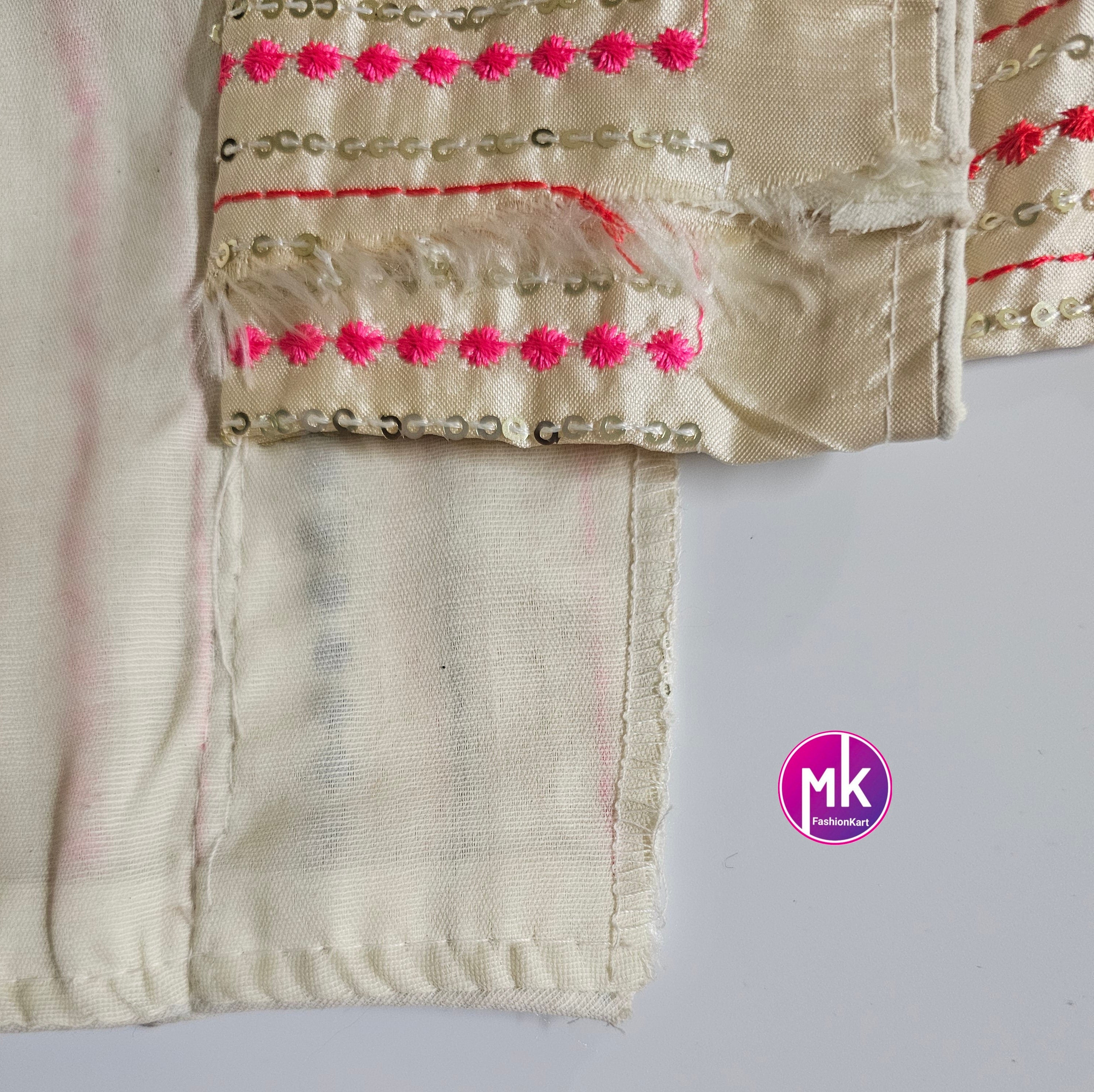 Readymade Saree Blouse - Cream with multi-color embroidered and sequence work blouse - Princess cut padded - size 38" (Upto 40")
