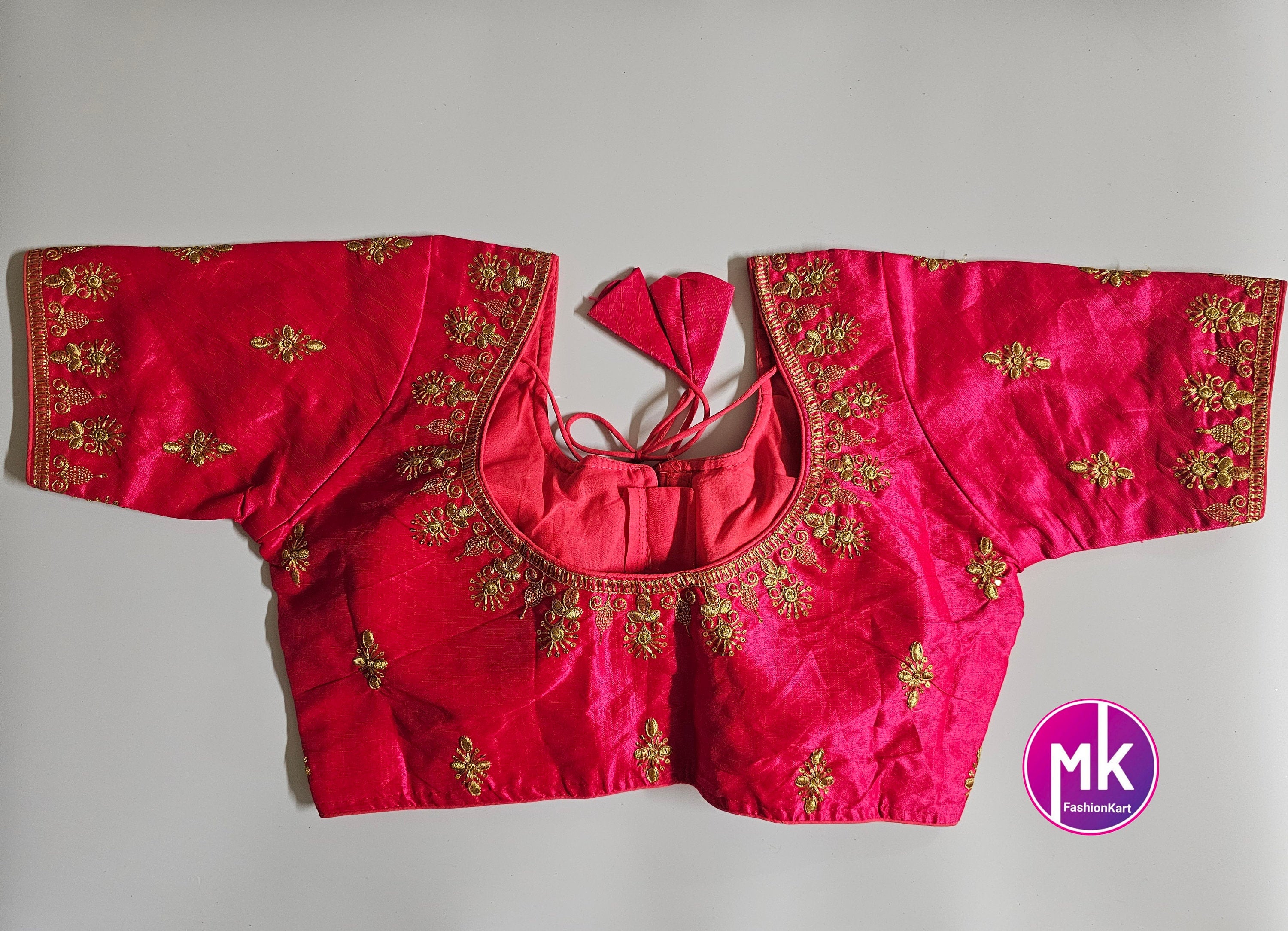 Readymade Saree Blouse - Pink color golden embroidered Blouse - Princess cut padded - size 38" (Upto 40")