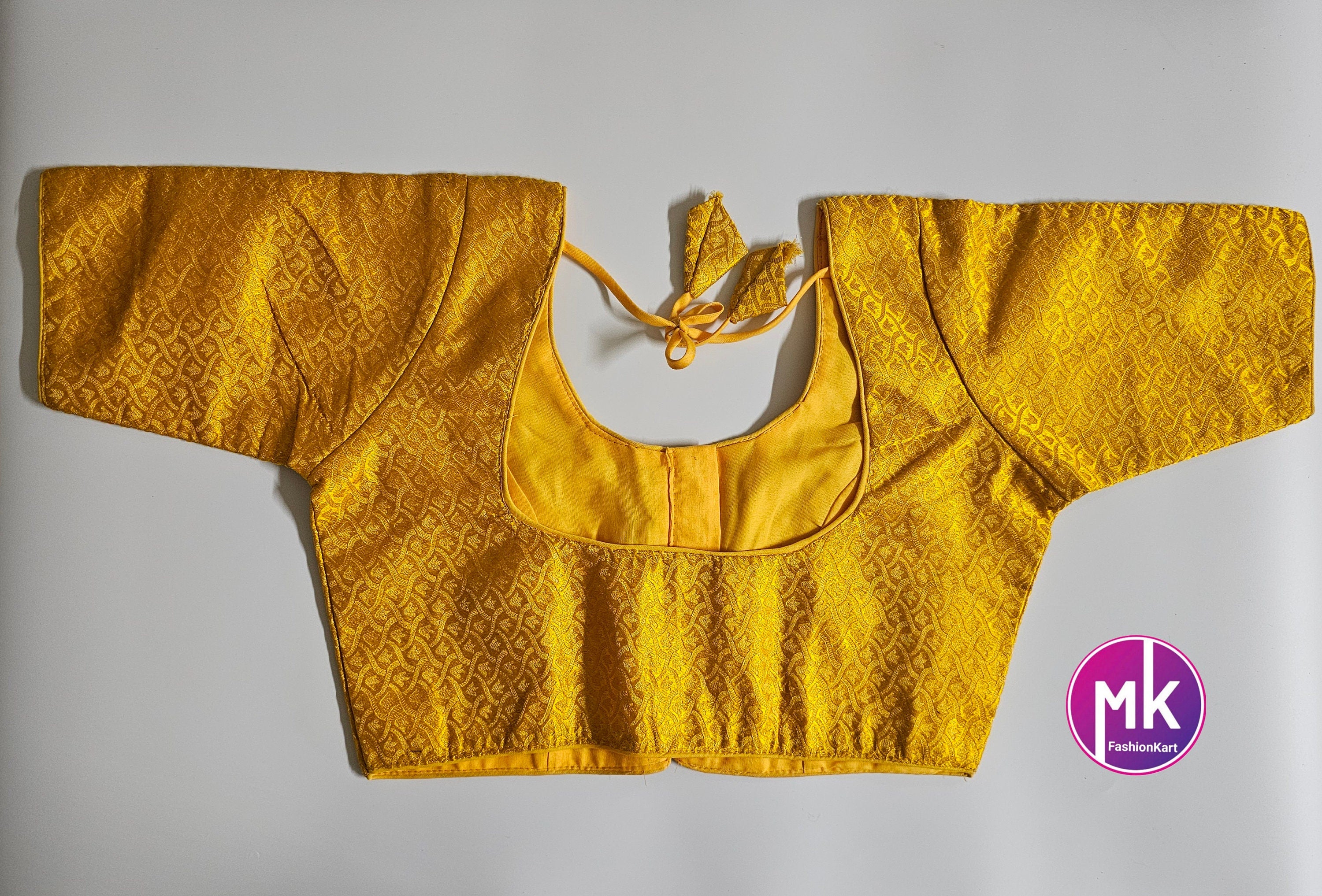 Readymade Saree Blouse - Yellow Color with golden design Blouse - Princess cut Blouse - Size 38" (Upto 40")