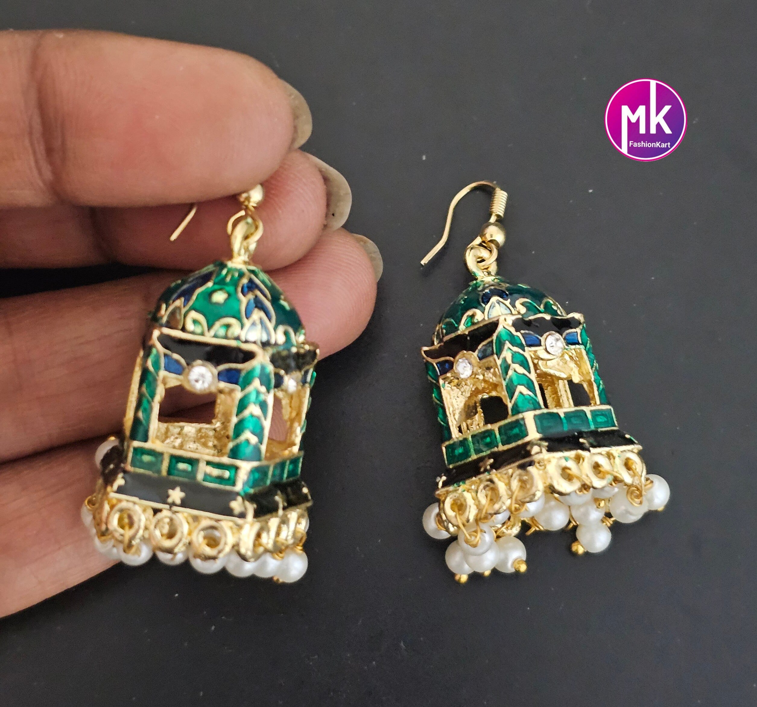 Premium quality Meenakari trendy Jhumka with pearl hangings